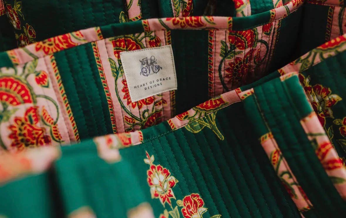 Elodie Luxe Block Print Quilted Tote Bag Regular Size