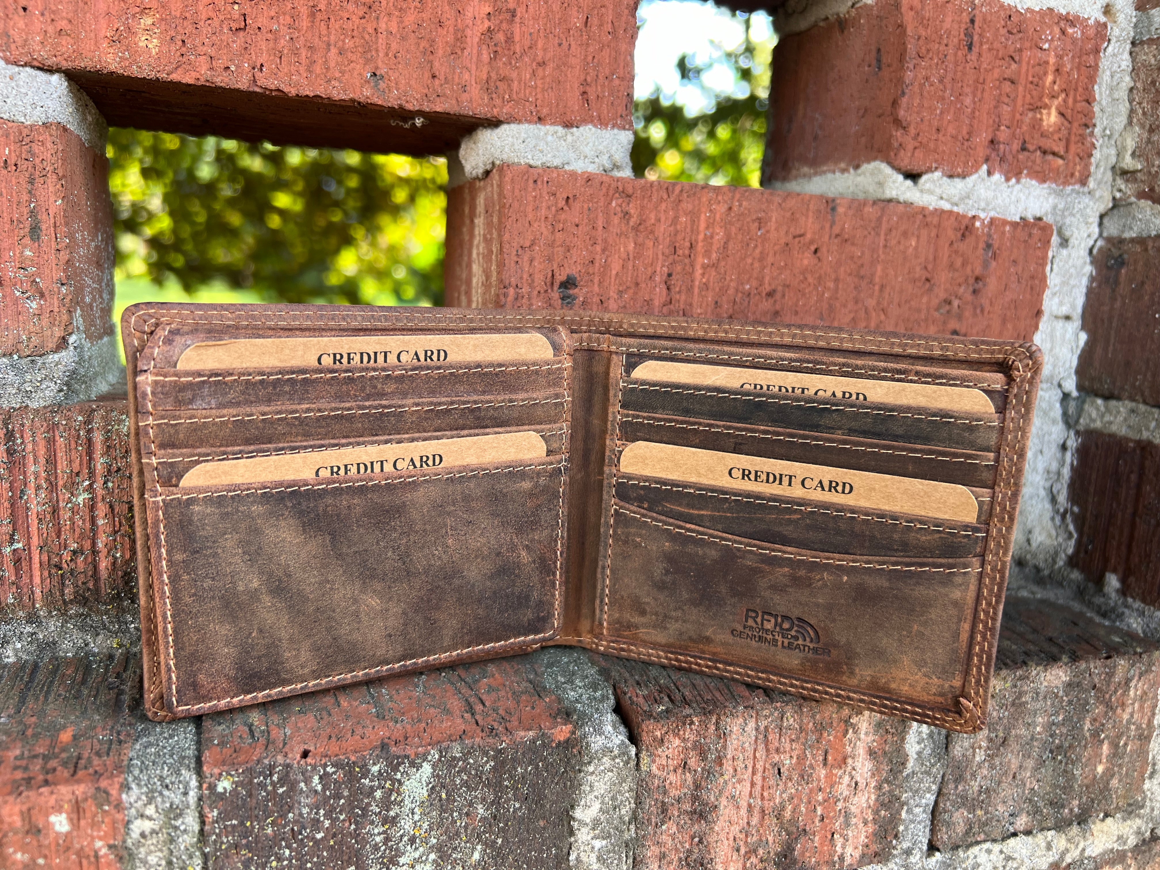 The Henry Genuine Leather Bifold Wallet in Honey Brown