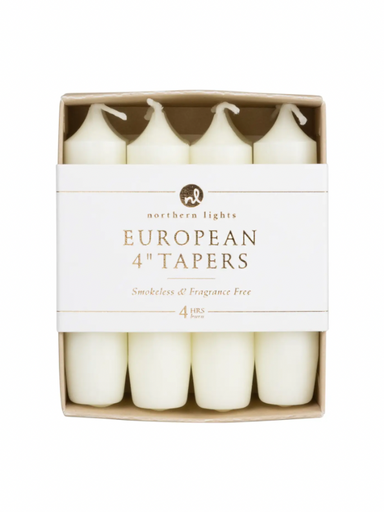 A pack of white taper candles
