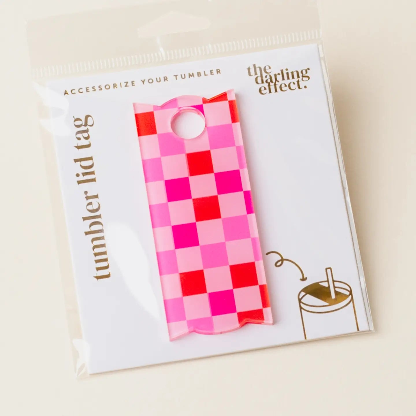 Hot Pink Check Tumbler Lid Tag