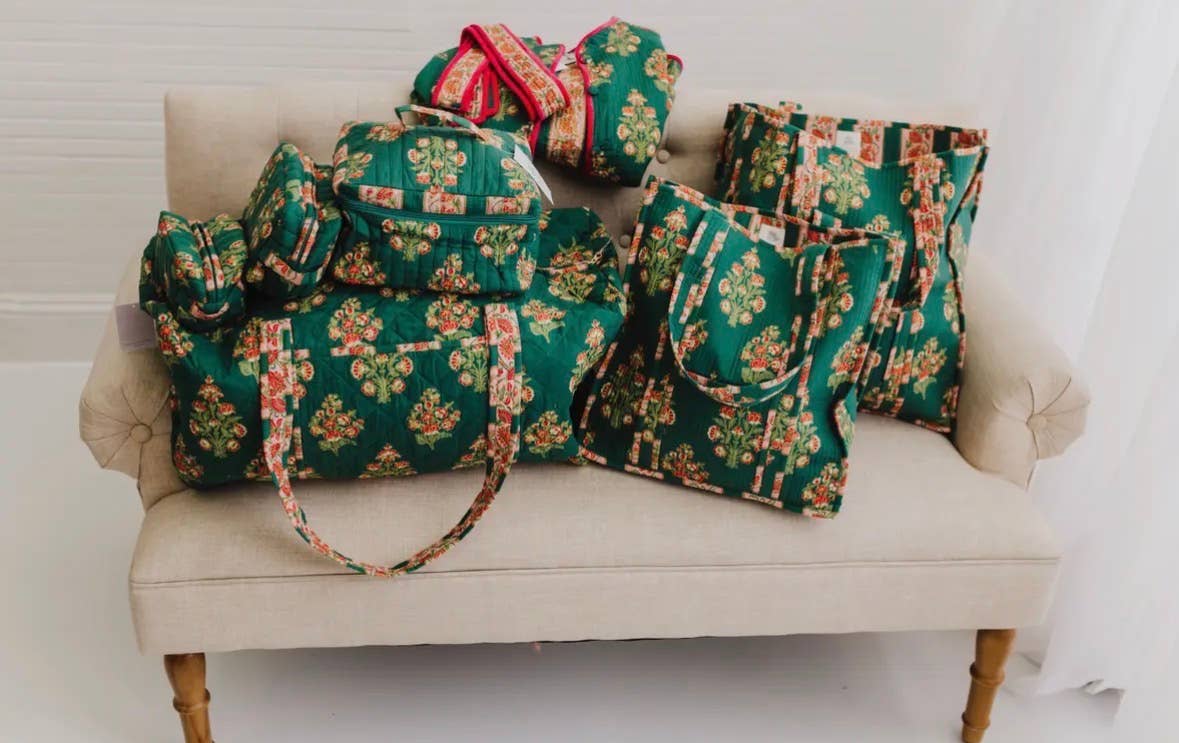 Elodie Luxe Block Print Quilted Duffle Bag Oversized 