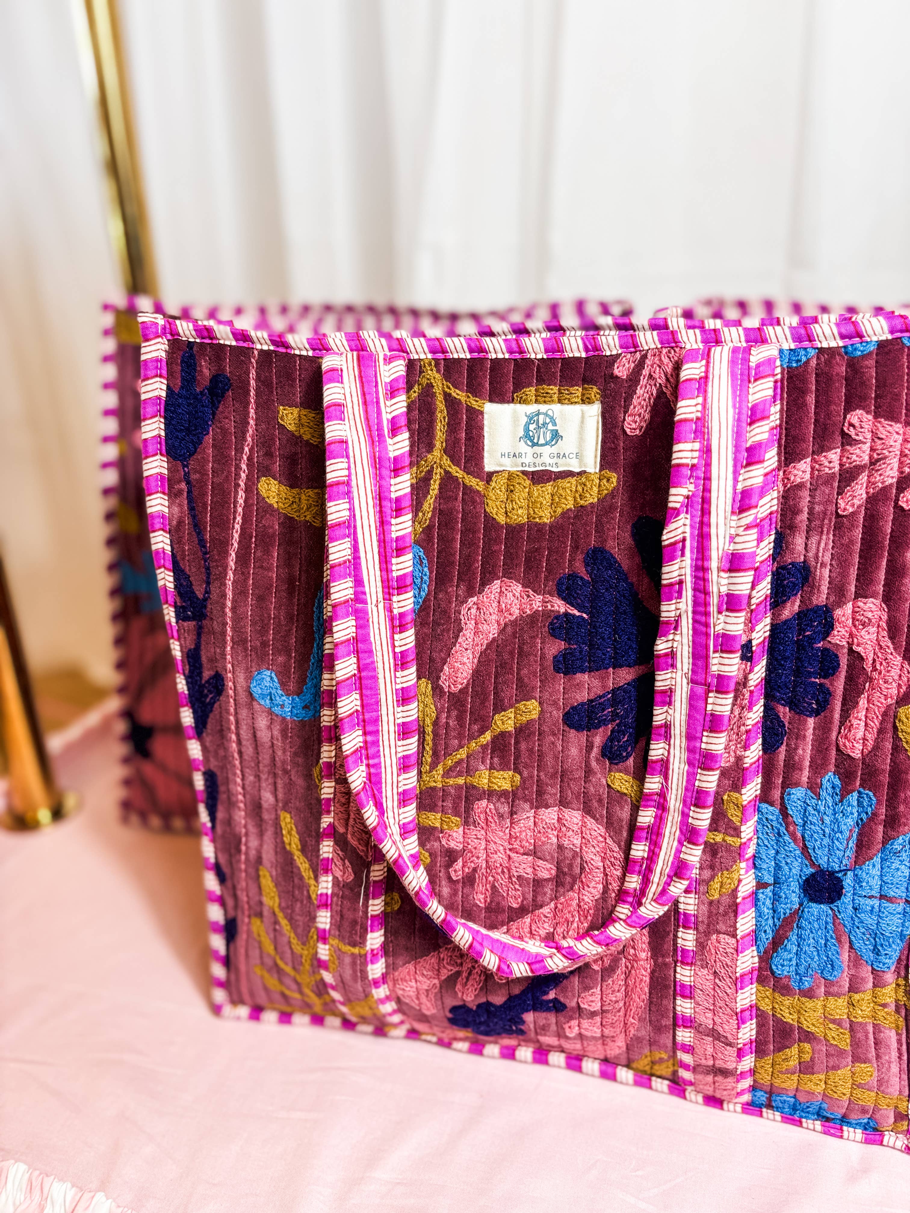 Marigold Large Embroidered Quilted Tote Bag