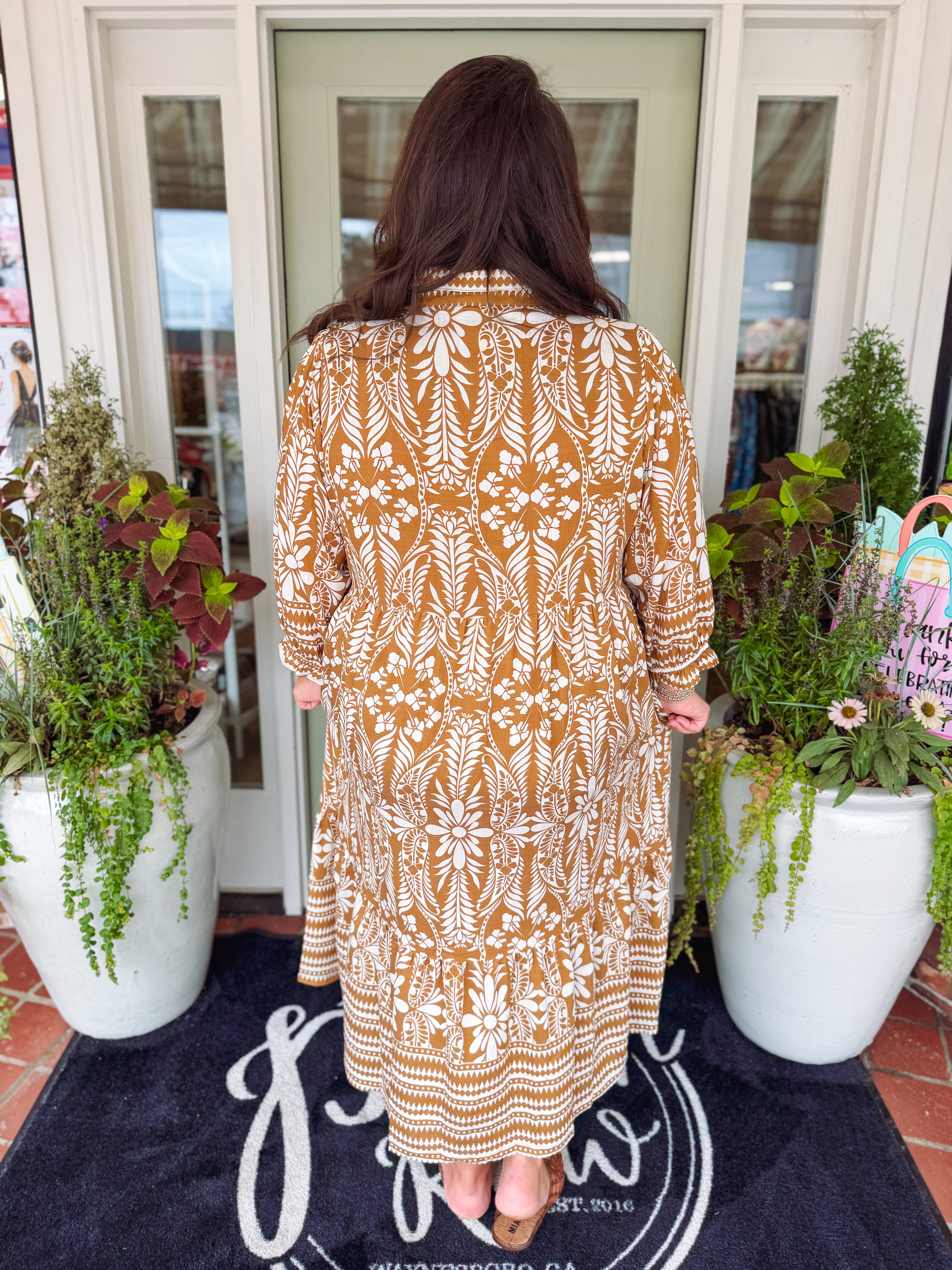 The Ashton Botanical Tiered Midi Dress (XL-2X)