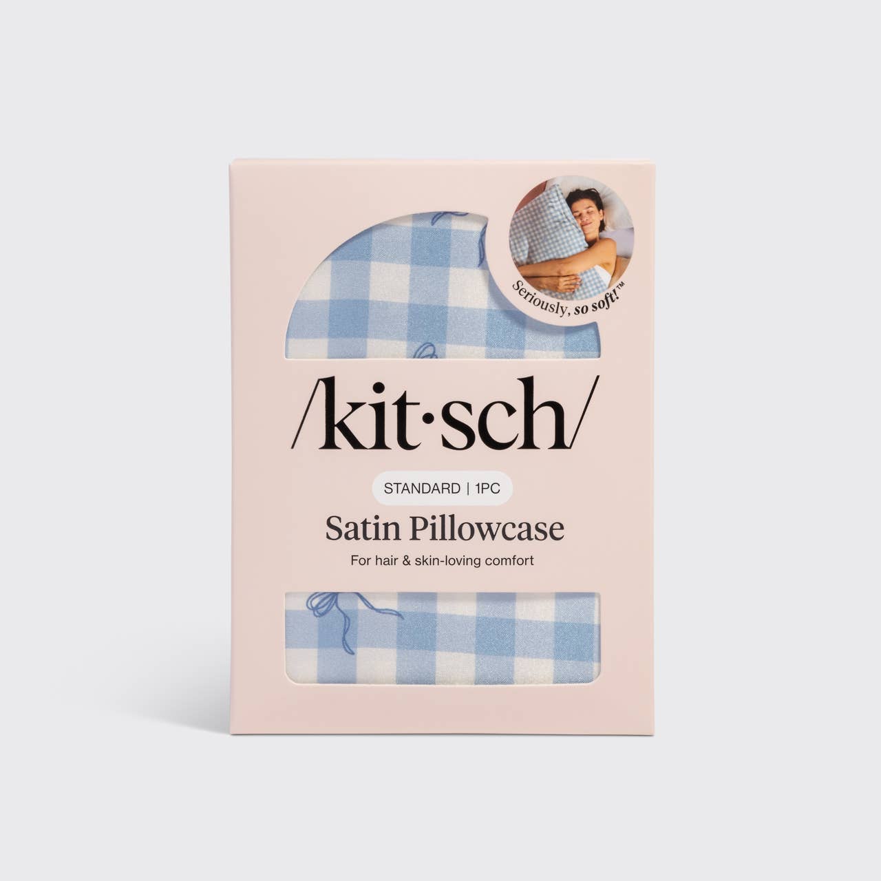 Satin Pillowcase Standard in Gingham Blue By Kitsch