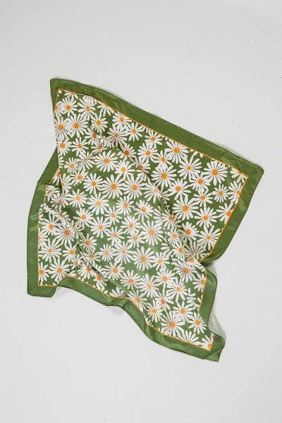 Flower Silky Feel Bandana Scarf in Green
