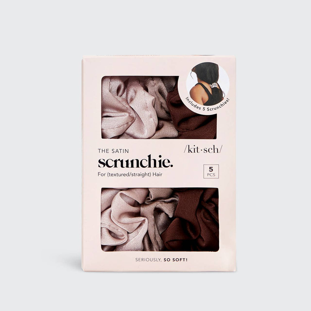 5 Piece Satin Scrunchies in Cameo by Kitsch