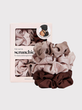 Set of satin scrunchies in brown and beige 