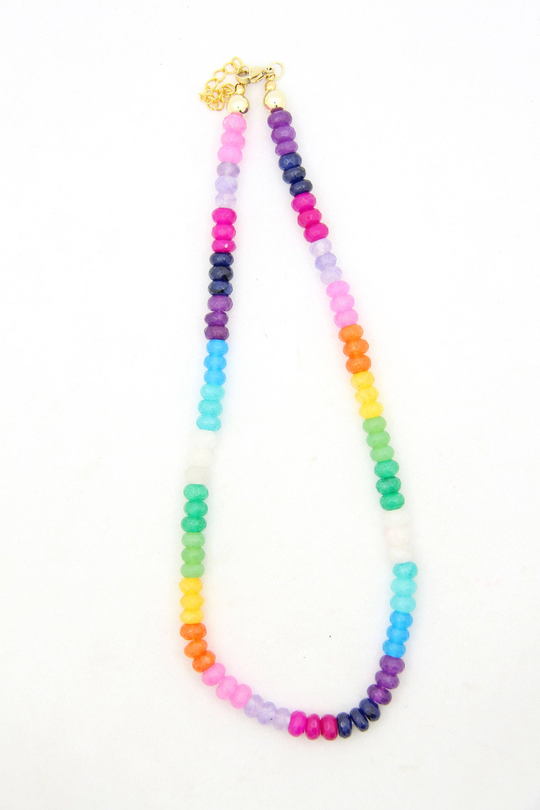 Adjustable Rainbow Necklace: Faceted Ombre Multi Color Gemstones