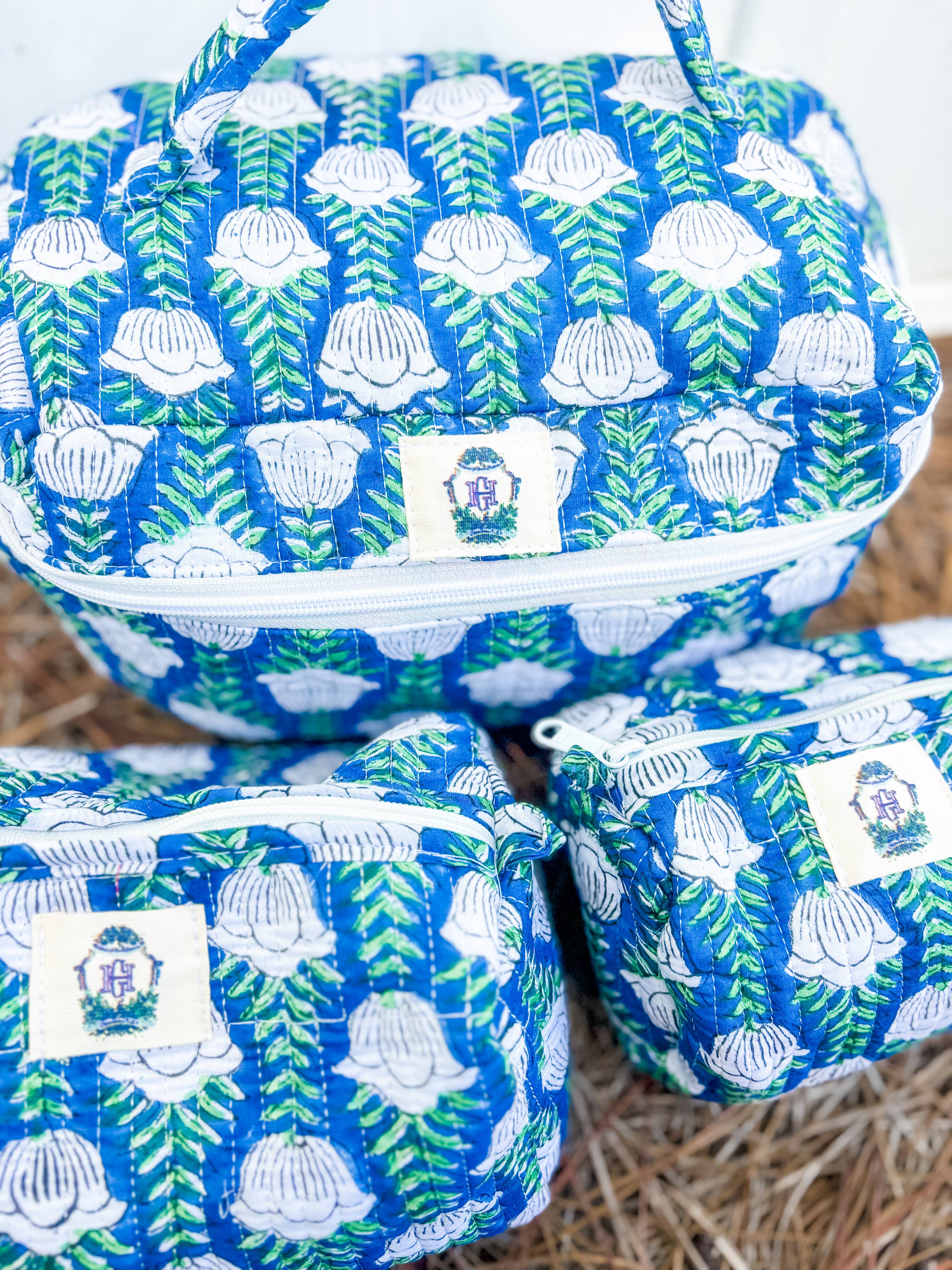 Blue Skies Quilted Cosmetic Bags- Set of 3