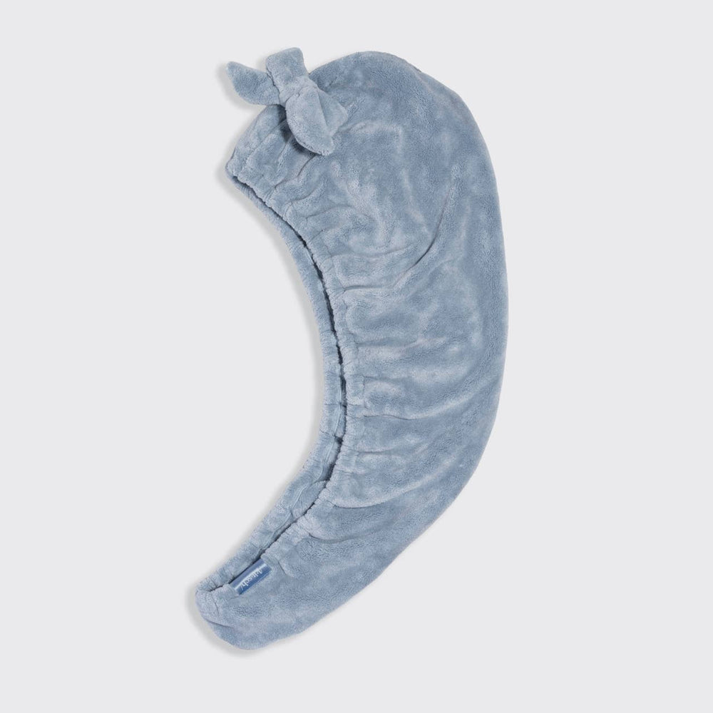 Plush Microfiber Hair Towel Turban with Bow in Coastal Blue By Kitsch