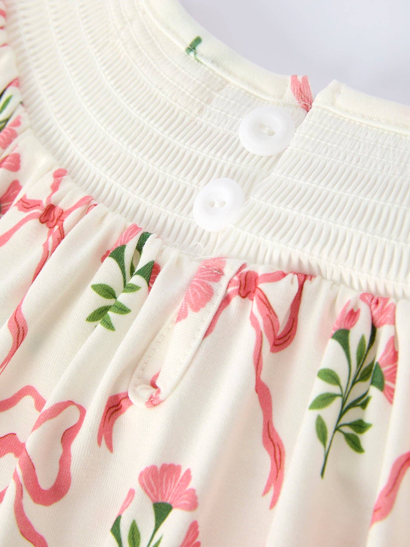 Spring Floral Smocking Embroidery Bow Girls Dress