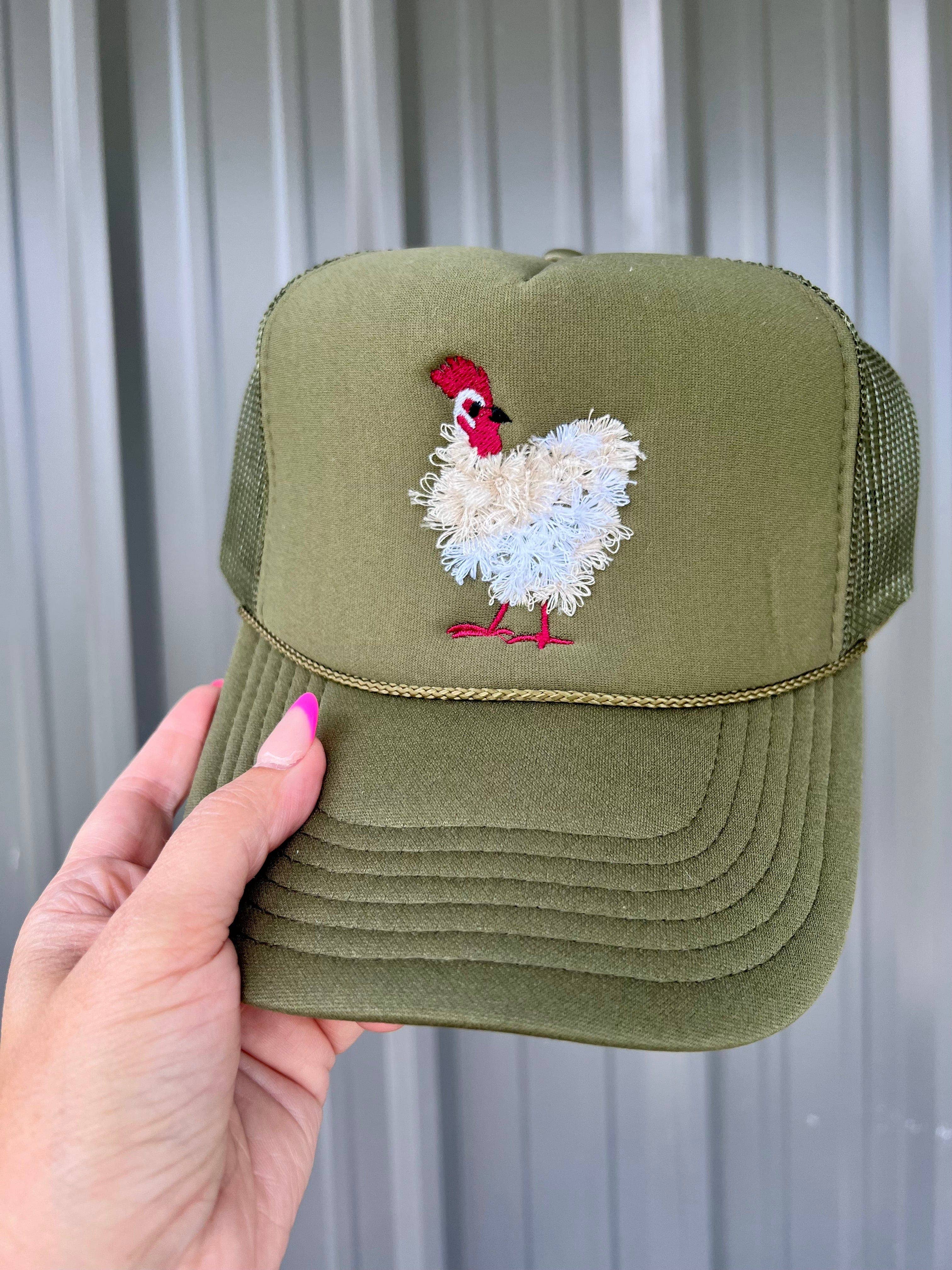 Mother Clucker Fluffy Chicken Embroidered in Olive Green