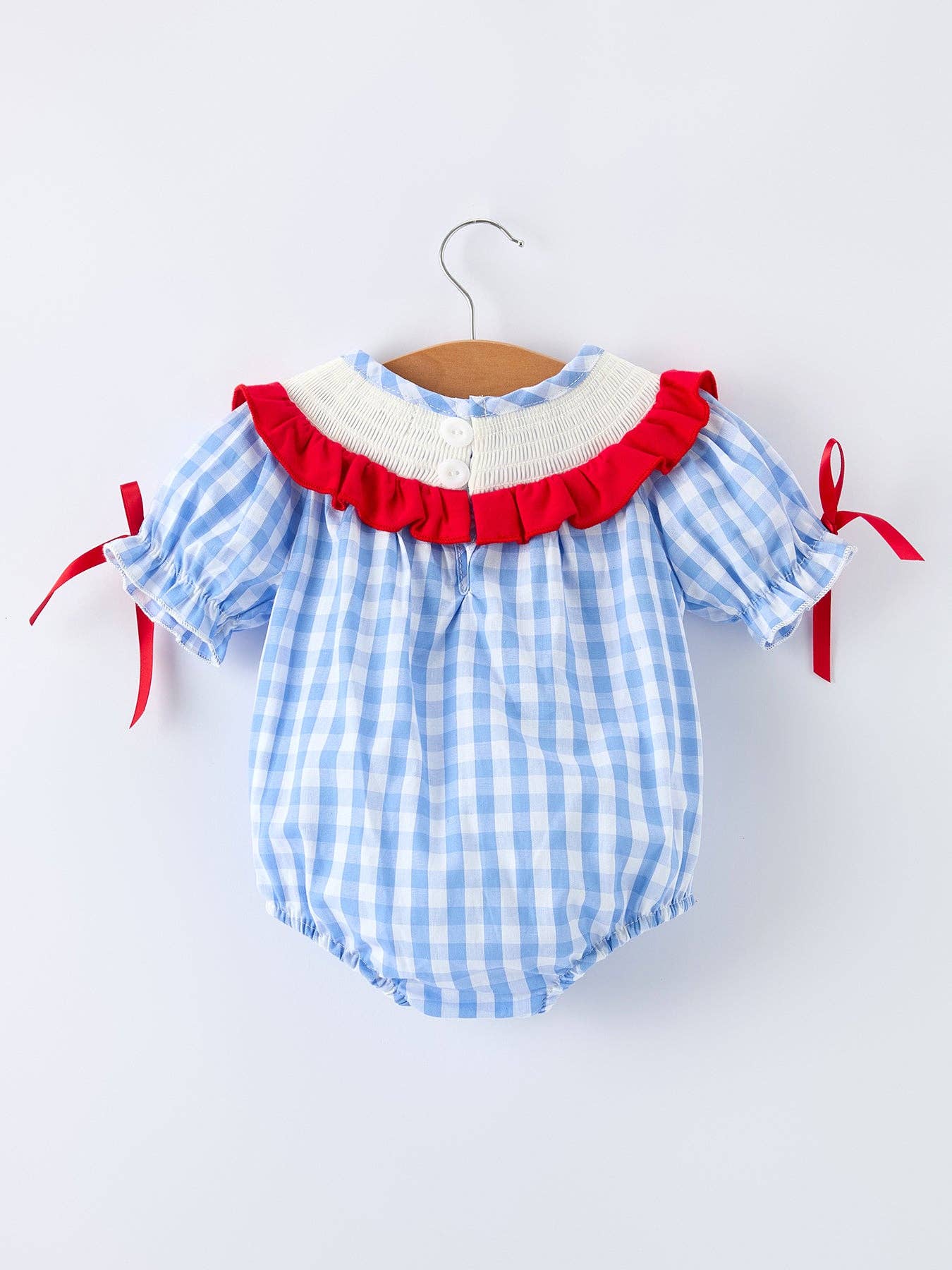 Summer Strawberry Bow Embroidered Smocked Romper