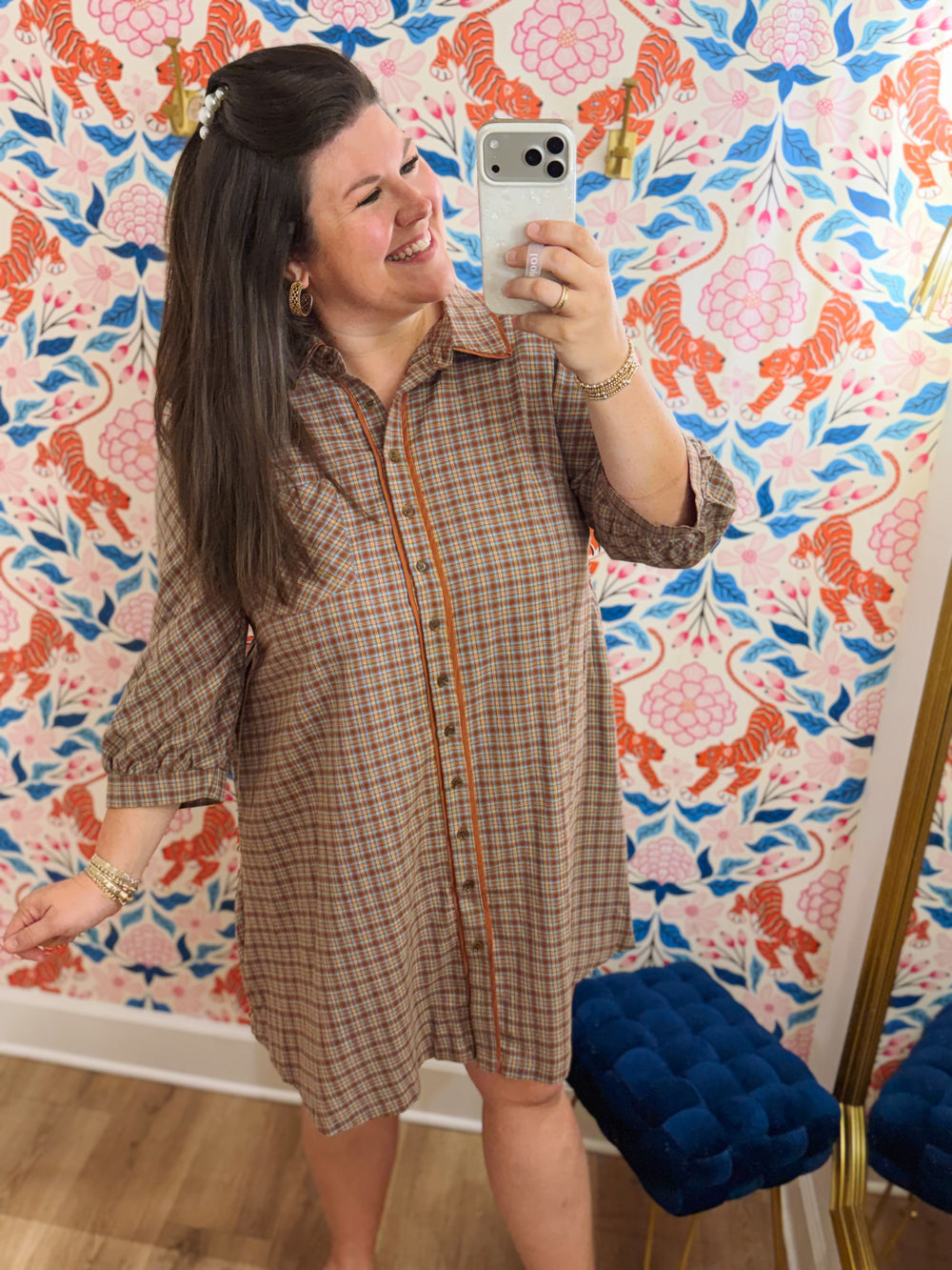 The Morgan Plaid Button Down Dress (XL-2X)