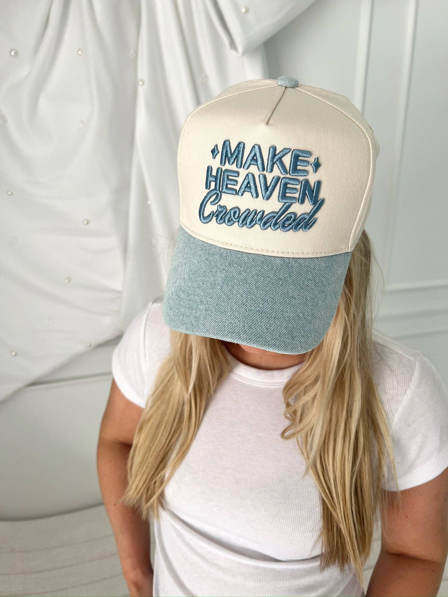 Make Heaven Crowded Denim Vintage Trucker Hat