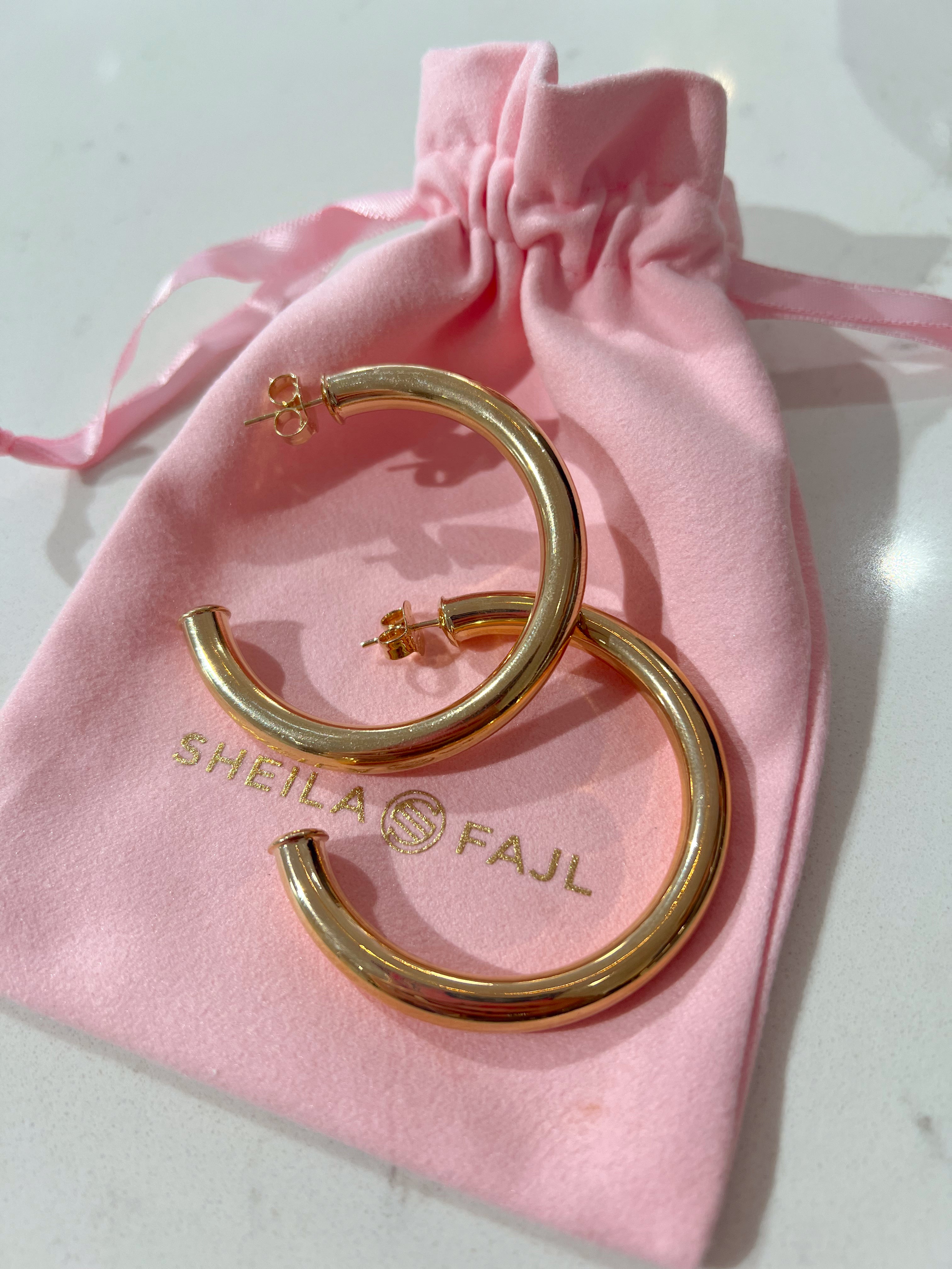 Small Shiny Champagne Arlene Hoops by Sheila Fajl