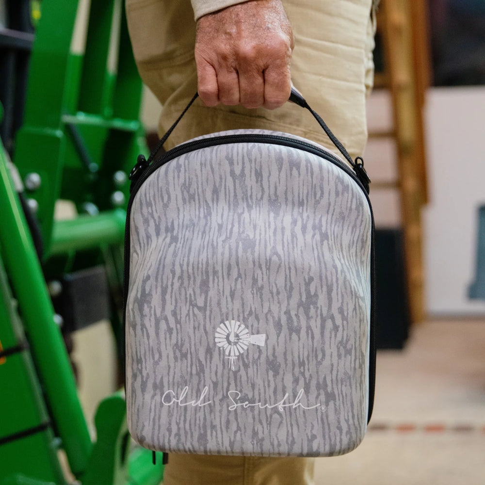 hard hat case in a gray print