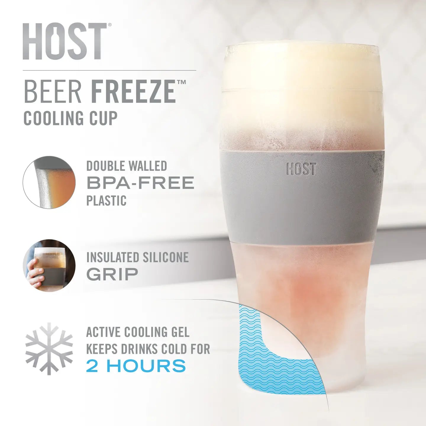 Beer Freeze™ Cooling Cup Insulated w/ Cooling Gel in Gray