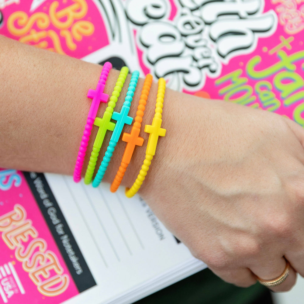 Jesus Silicone Cross Bracelets - Neon / Small