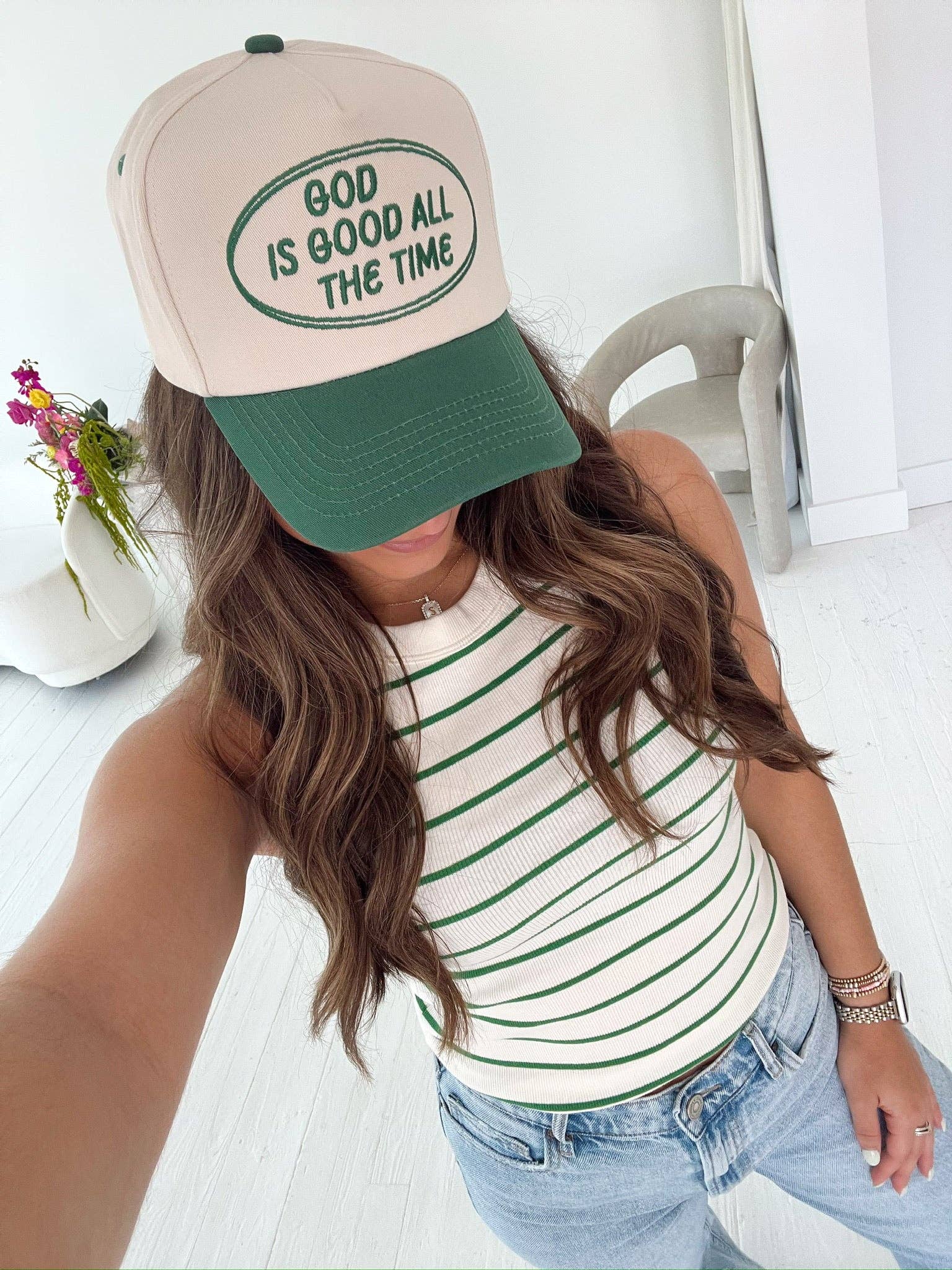 God is Good Green Vintage Trucker Hat