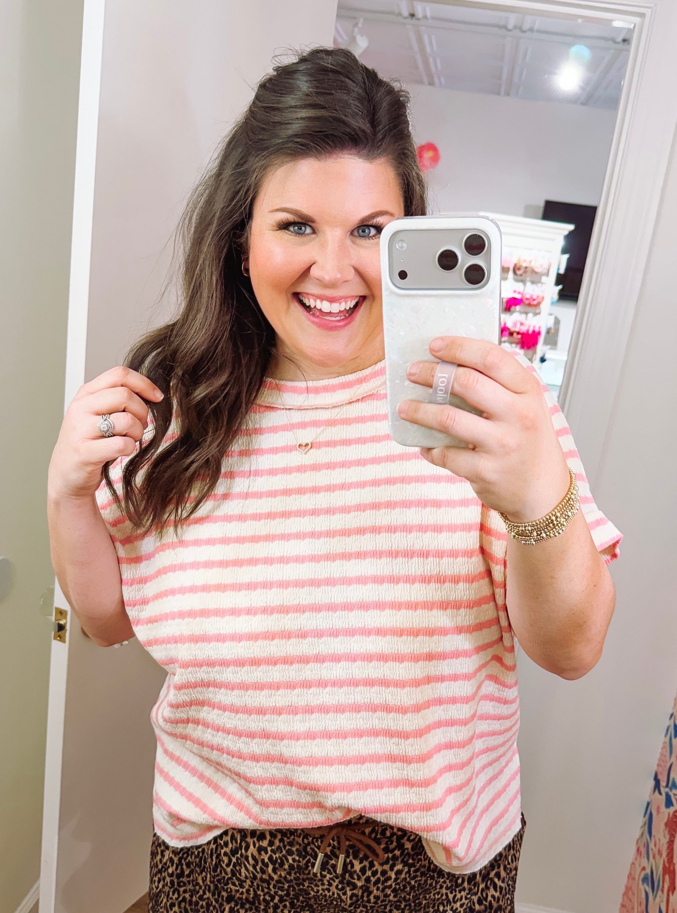 The Lauren Striped Short Sleeve High Low Top