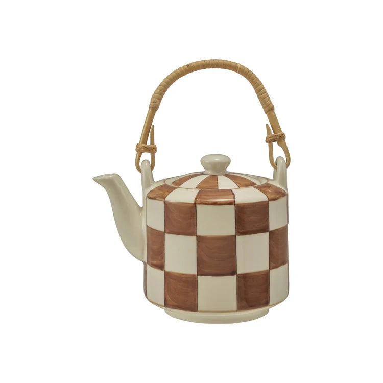 Checked Pattern Stoneware Teapot
