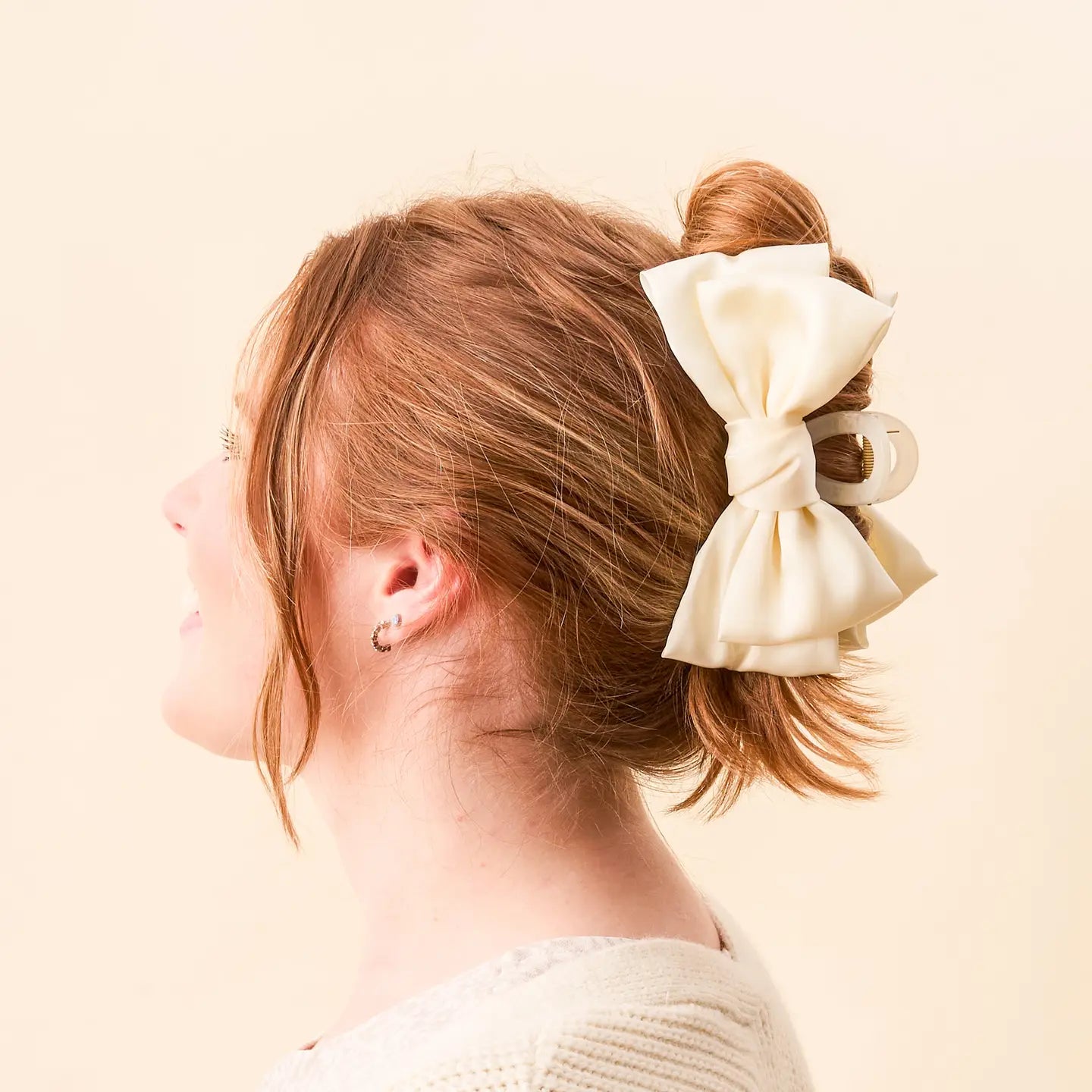 Ivory Satin Bow Clip