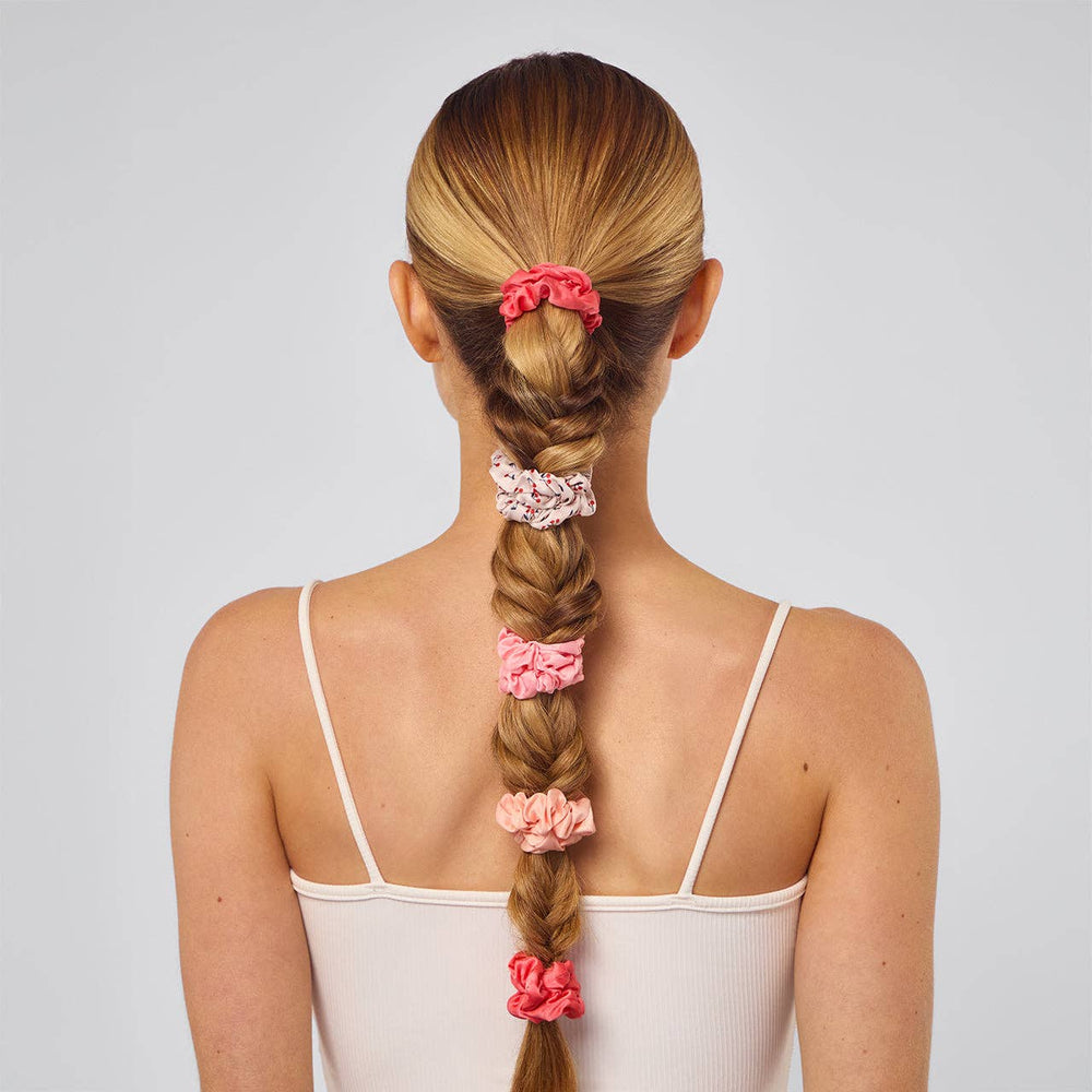 Ruched Satin Scrunchies 5pc Set - Assorted Cherry Blossom
