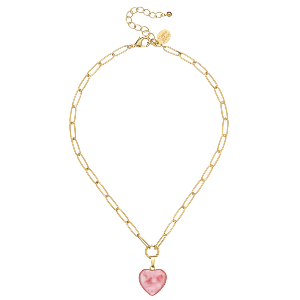 Audrey Heart Necklace in Pink Quartz