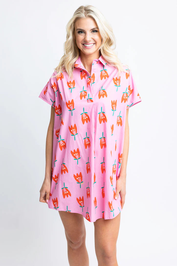 Poplin Poppy V-Neck Shirt Dress by Karlie