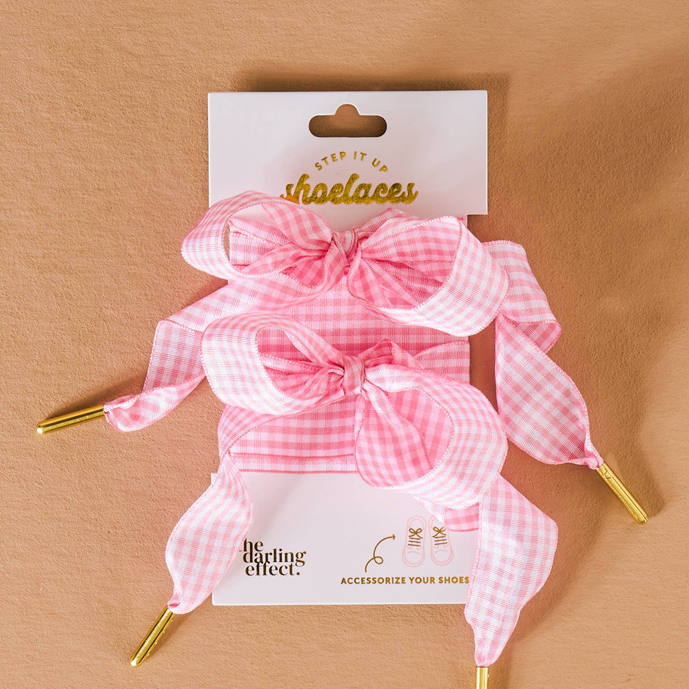 Step It Up Shoelaces in Gingham Pink