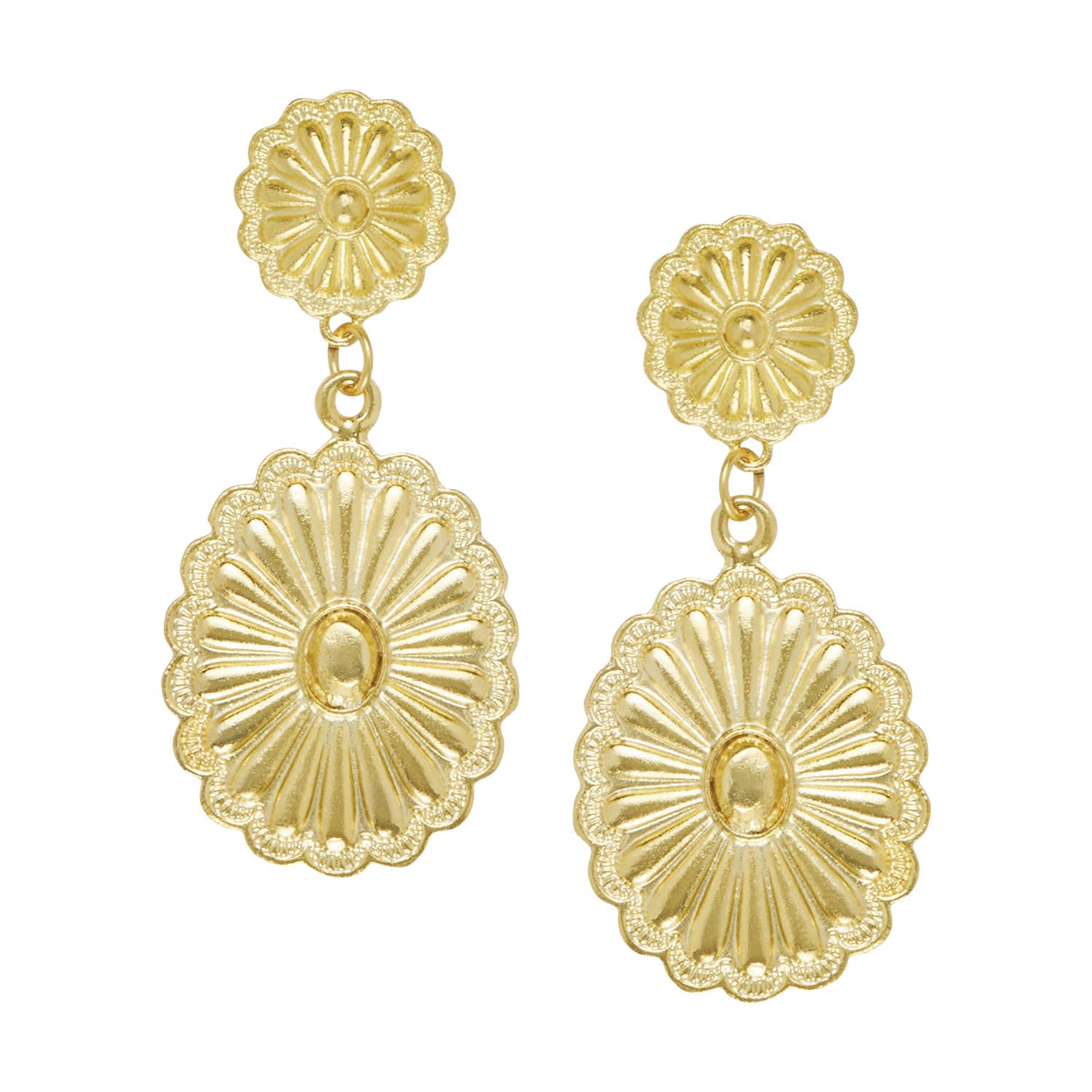 Gold Round Concho Earrings by Susan Shaw