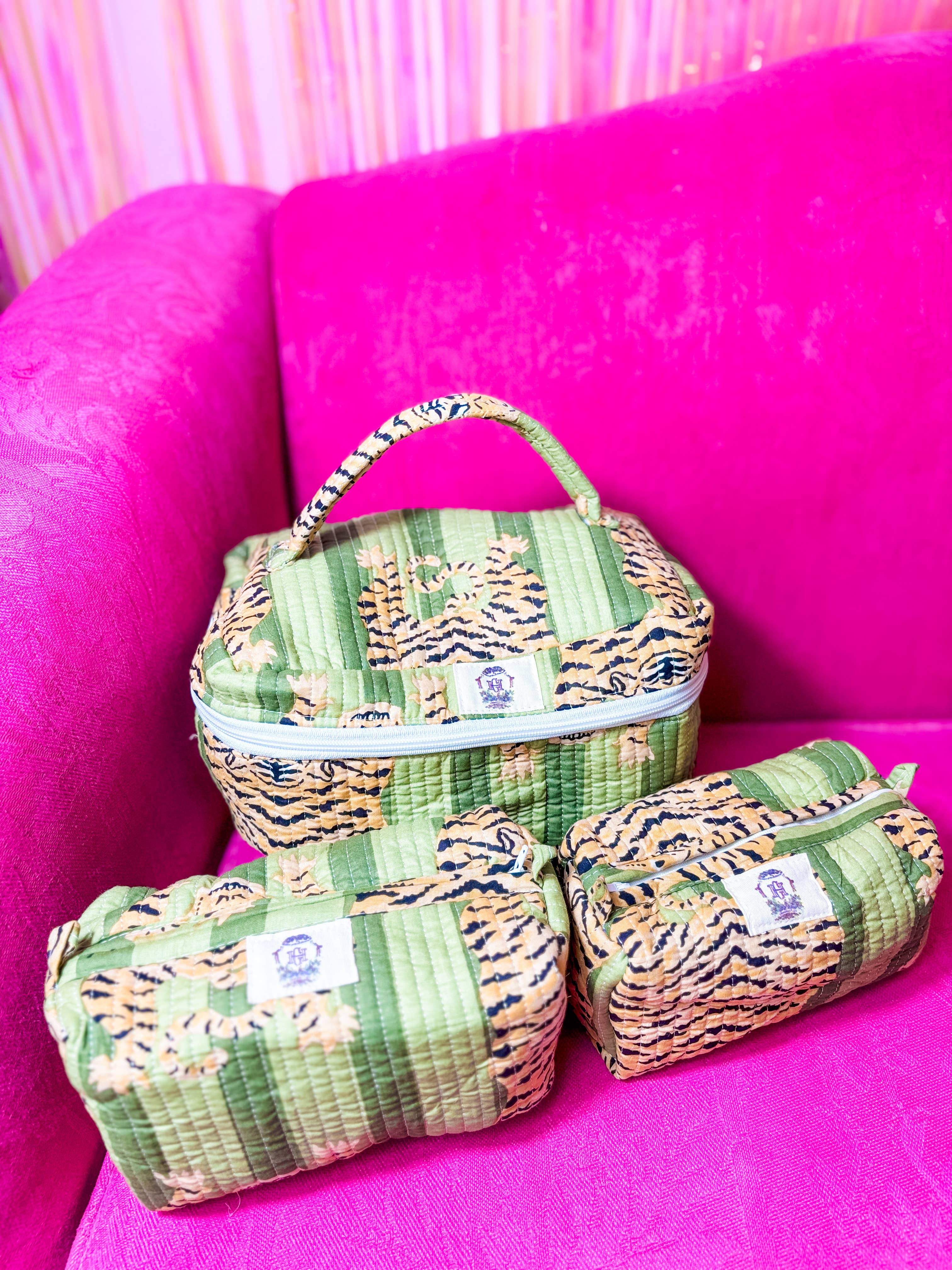 Set of Three Sage Eye of the Tiger Cosmetic Bags Set