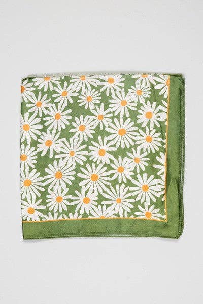 Flower Silky Feel Bandana Scarf in Green