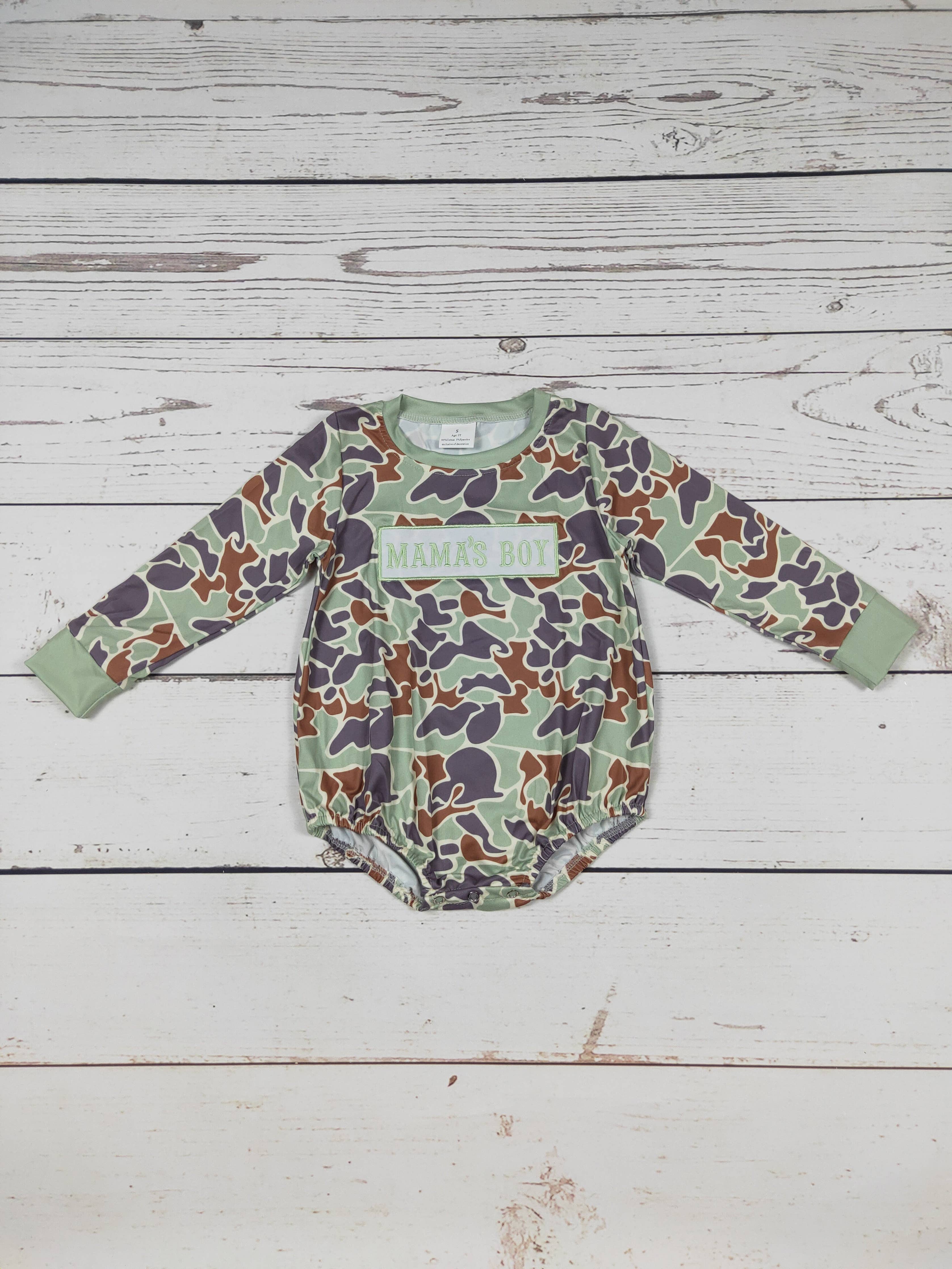 Mama's Boy Appliqué Camouflage Long Sleeve Bubble