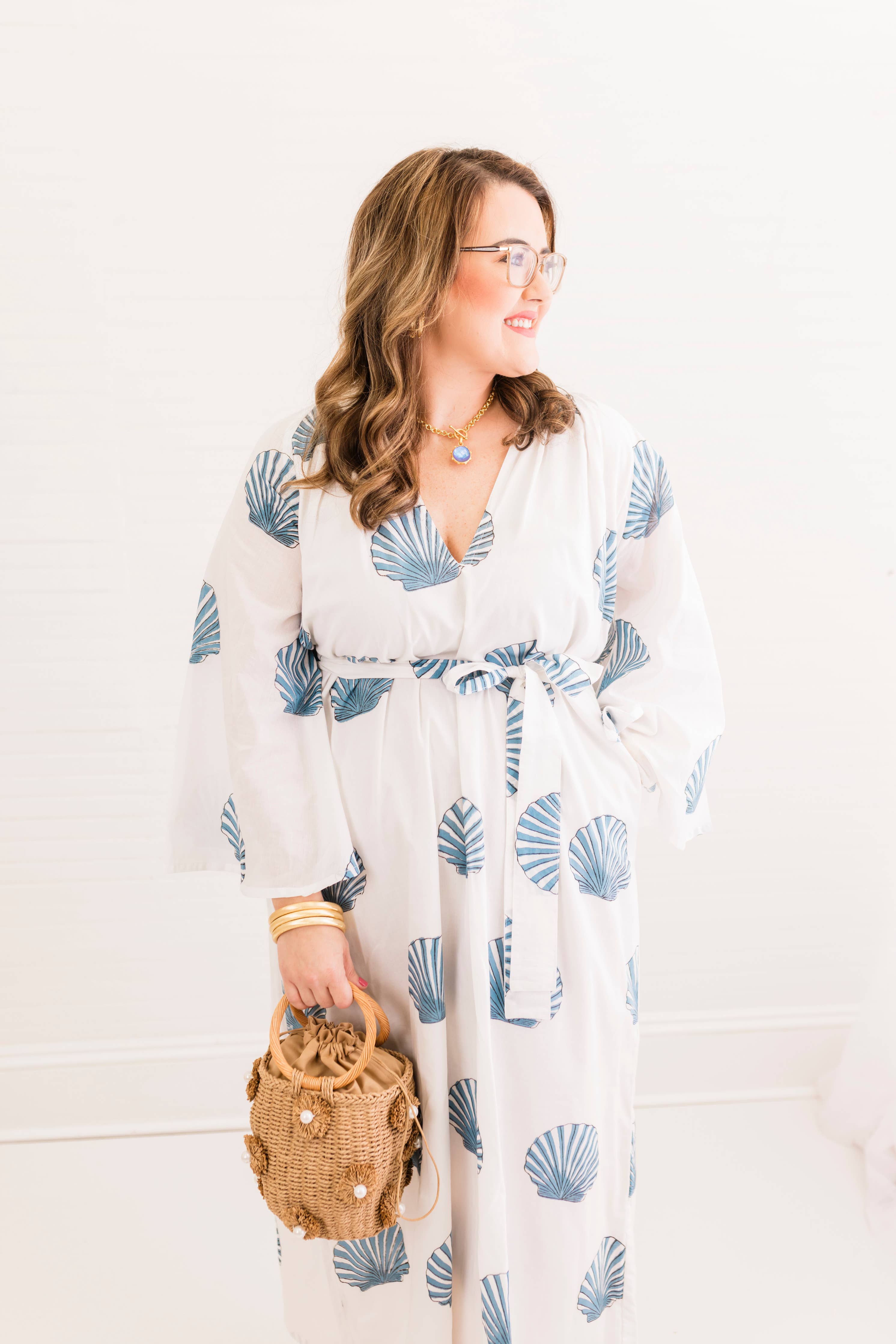 Sanibel Navy Shell Caftan Dress By Heart of Grace