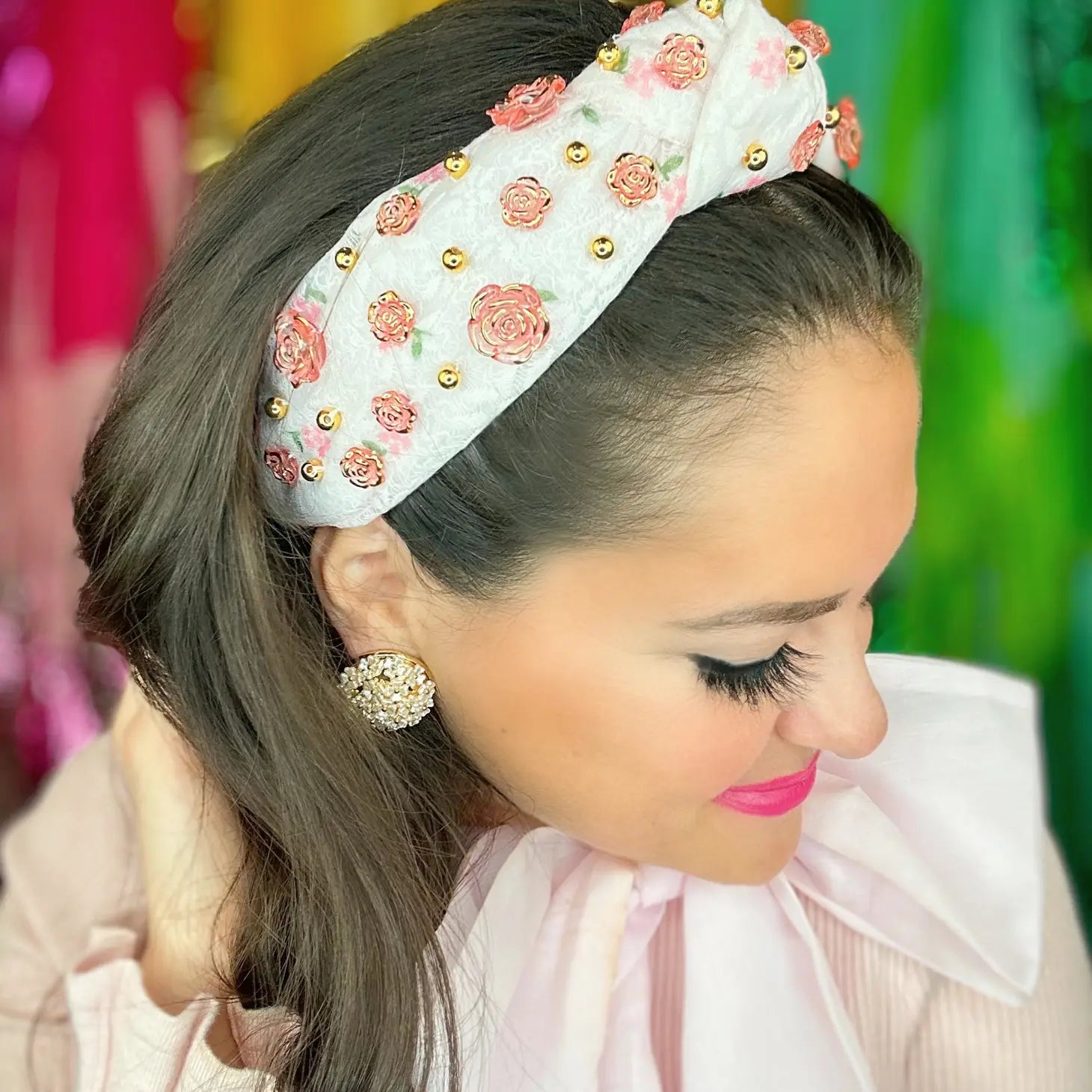 Rose Garden Headband with Gold Beads by Brianna Cannon