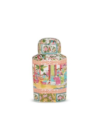 Decorative canister with colorful design 