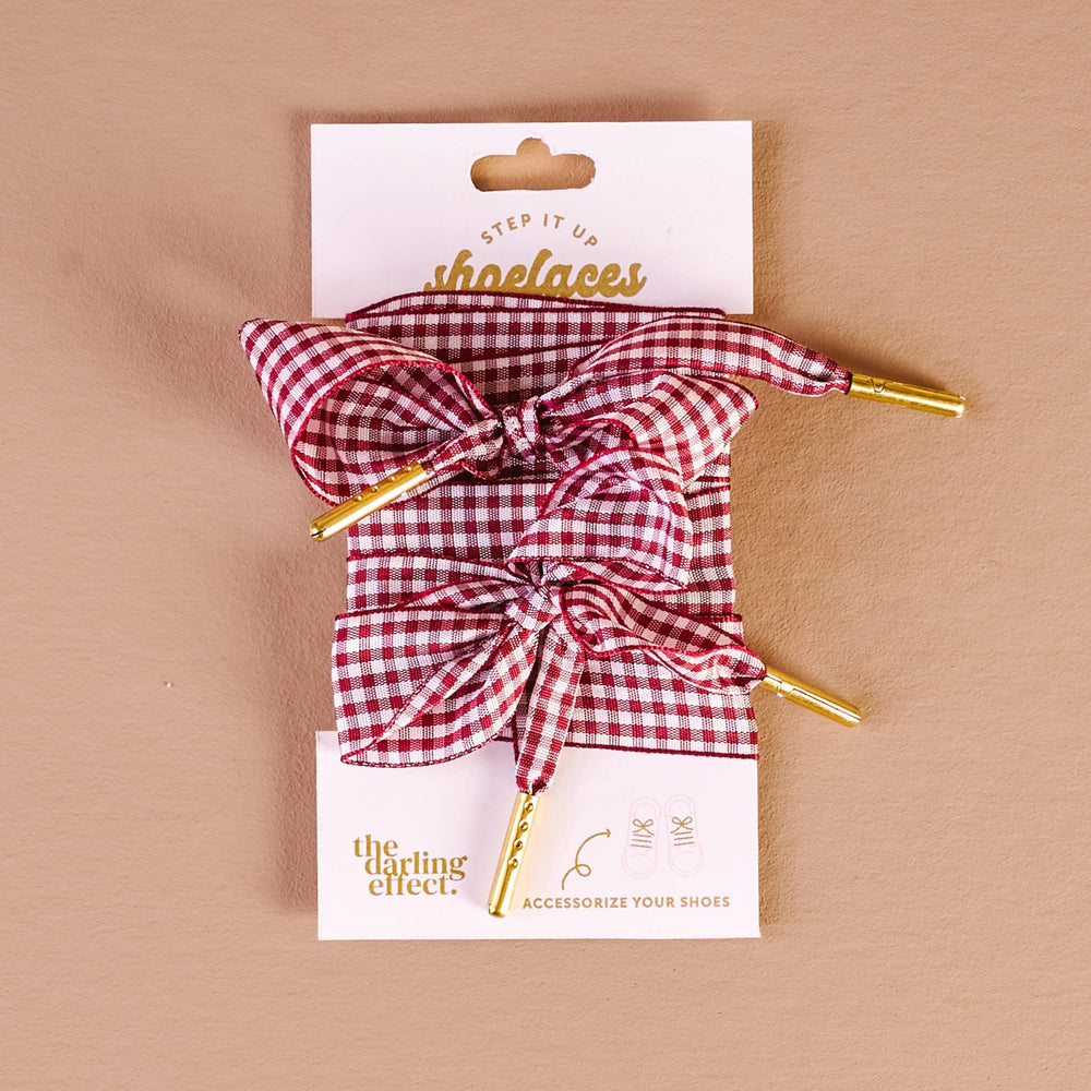 Step It Up Shoelaces in Gingham Burgundy
