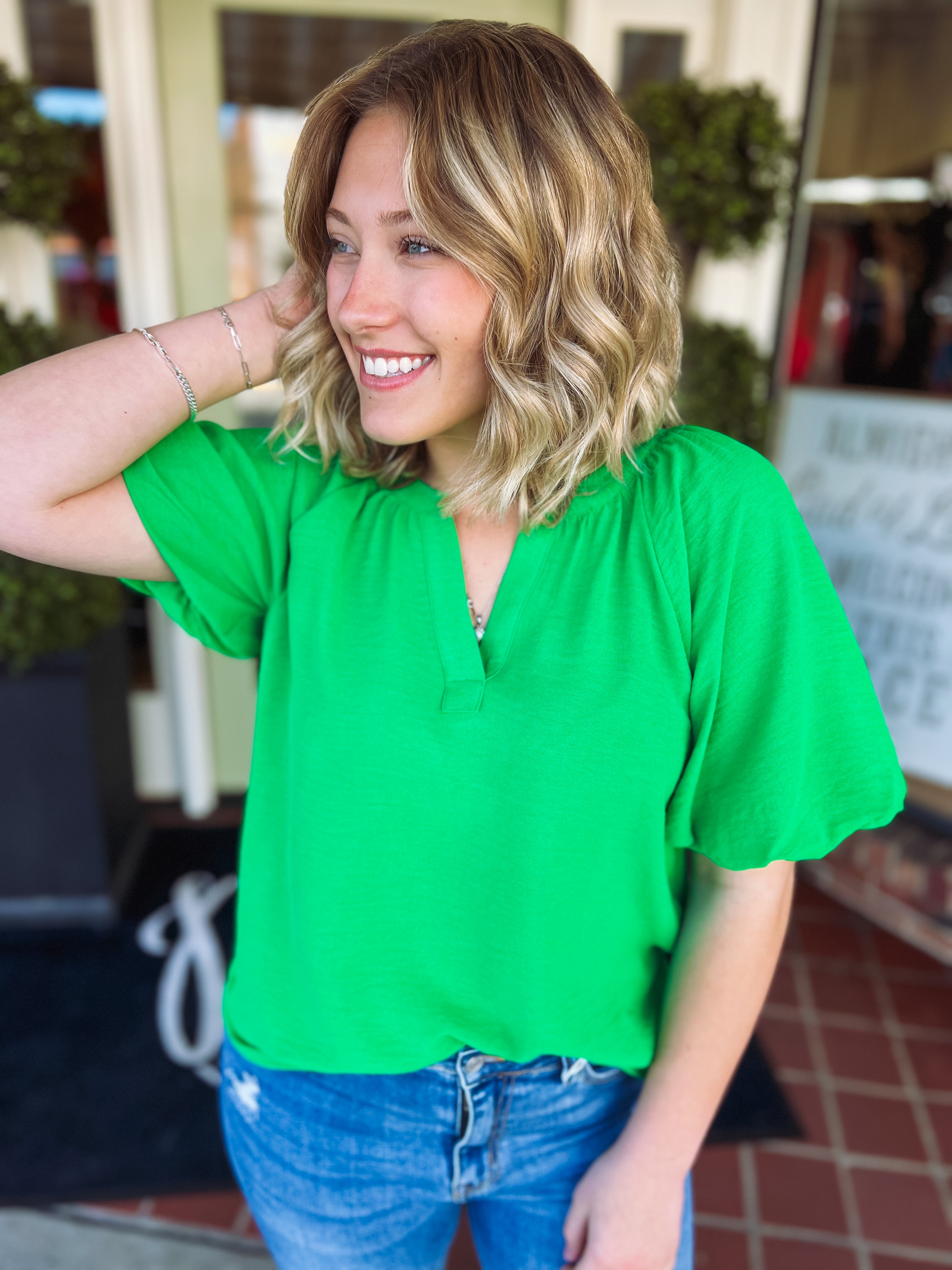 The Cara Top in Kelly Green