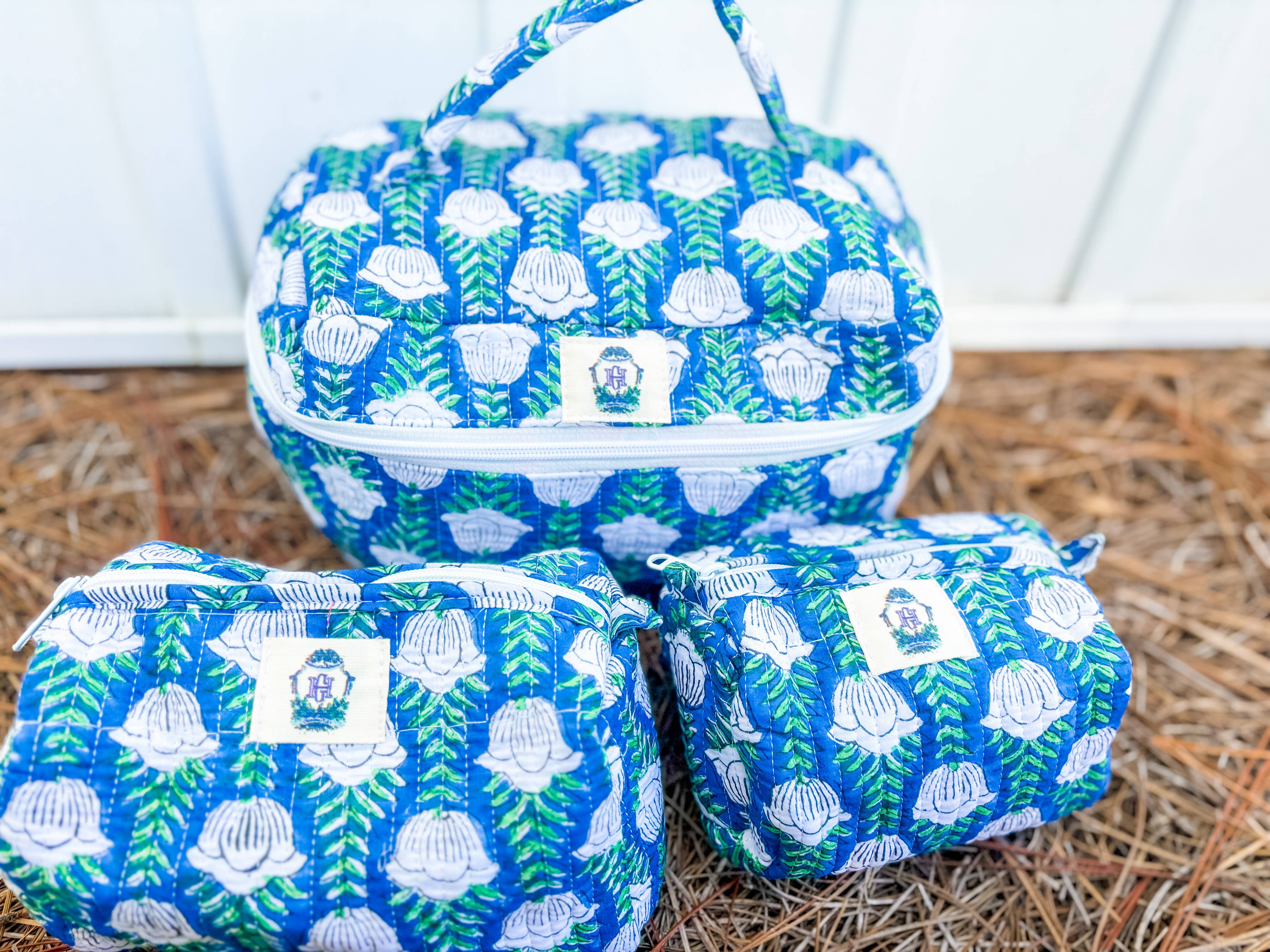 Blue Skies Quilted Cosmetic Bags- Set of 3