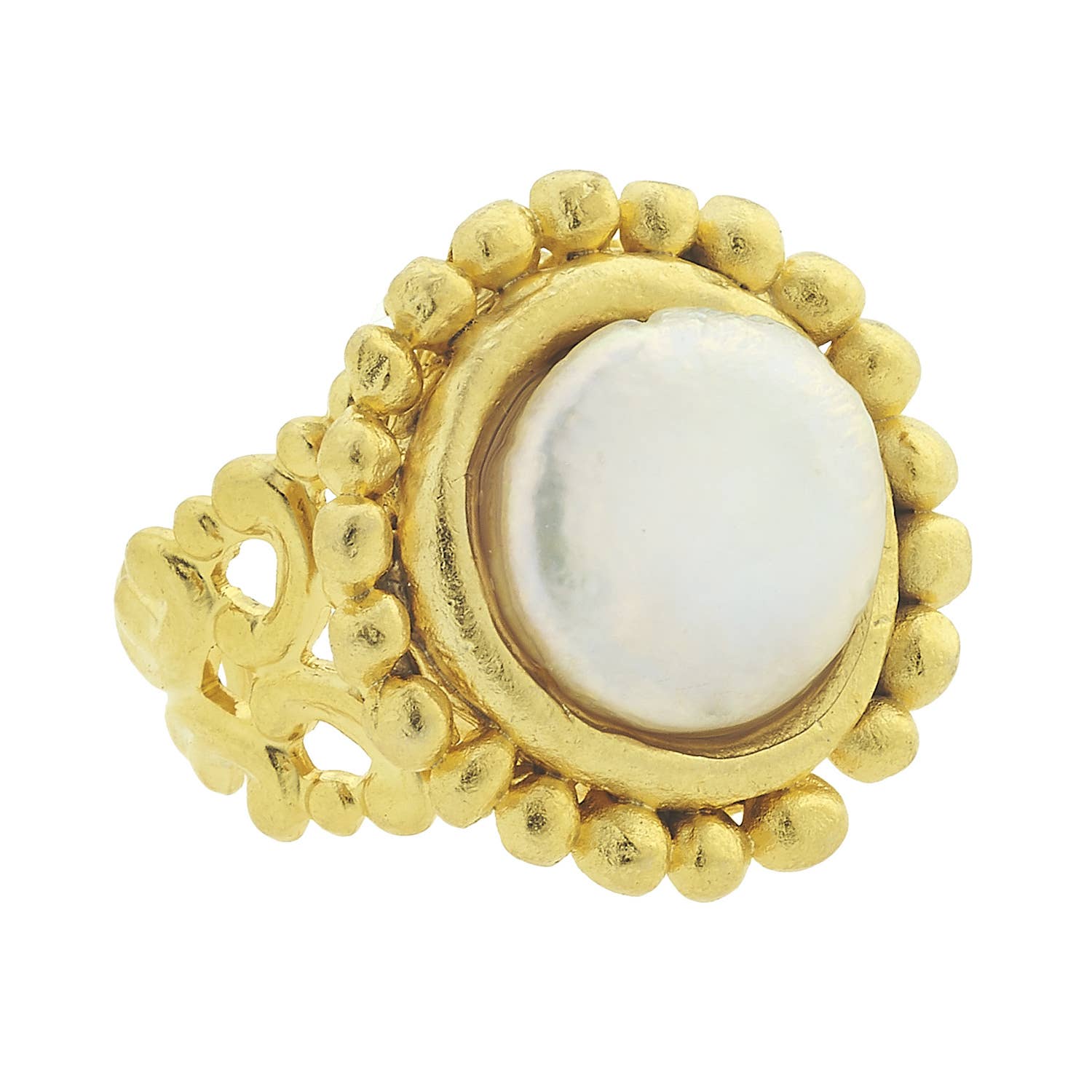 Handcast Gold Adjustable Ring with Freshwater Pearl by Susan Shaw