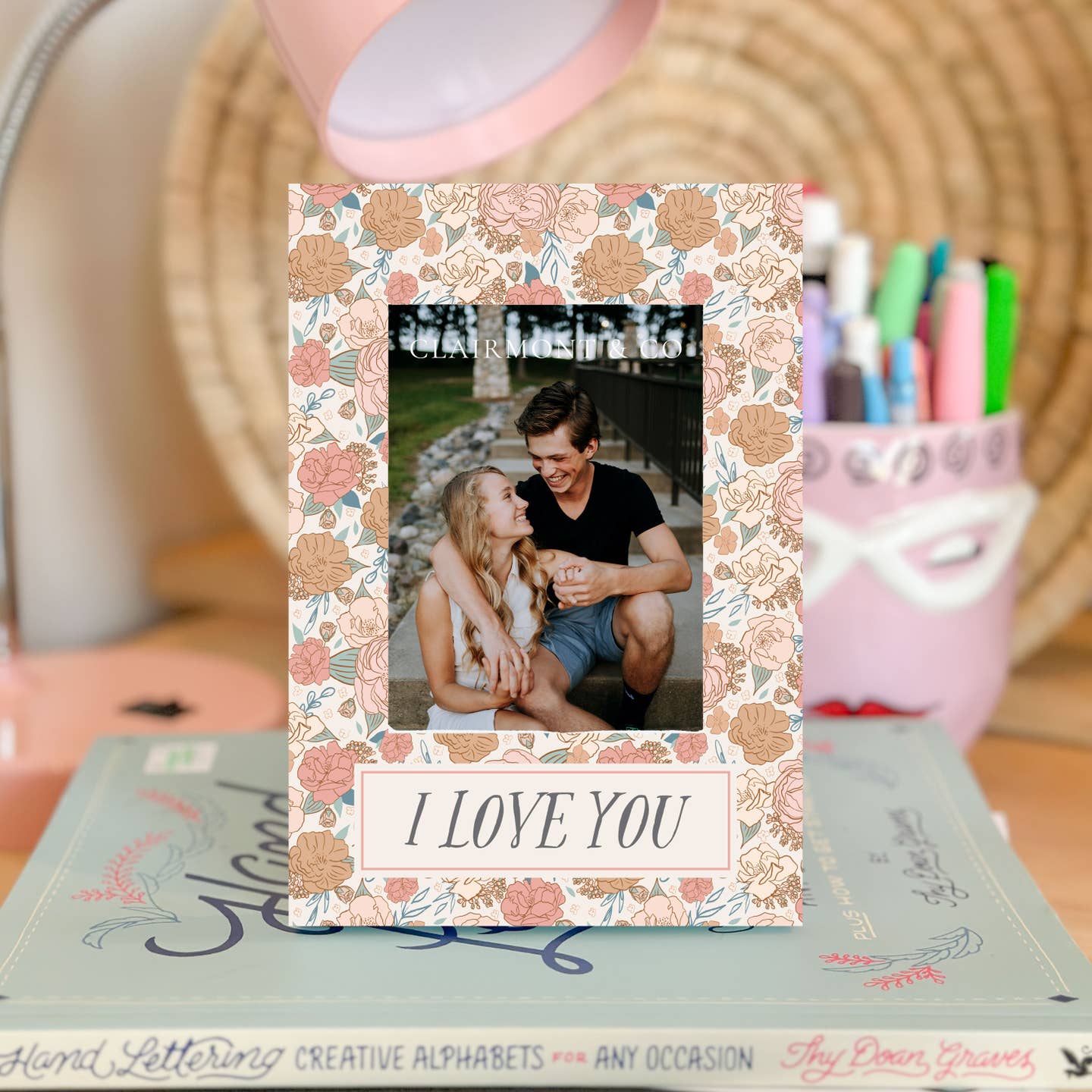 I Love You Floral Patterned Picture Frame