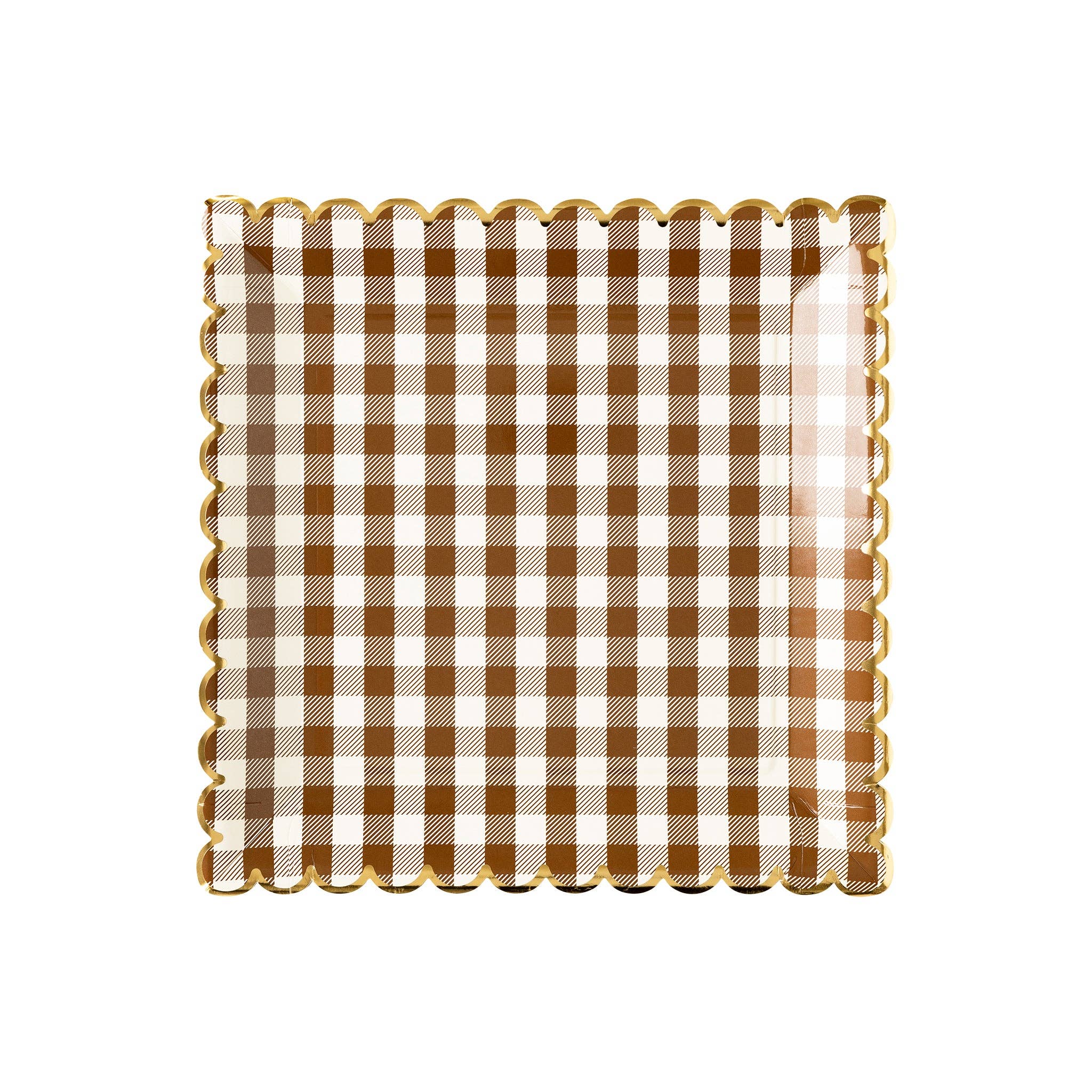 Brown Gingham Scalloped Plate (Set of 8)