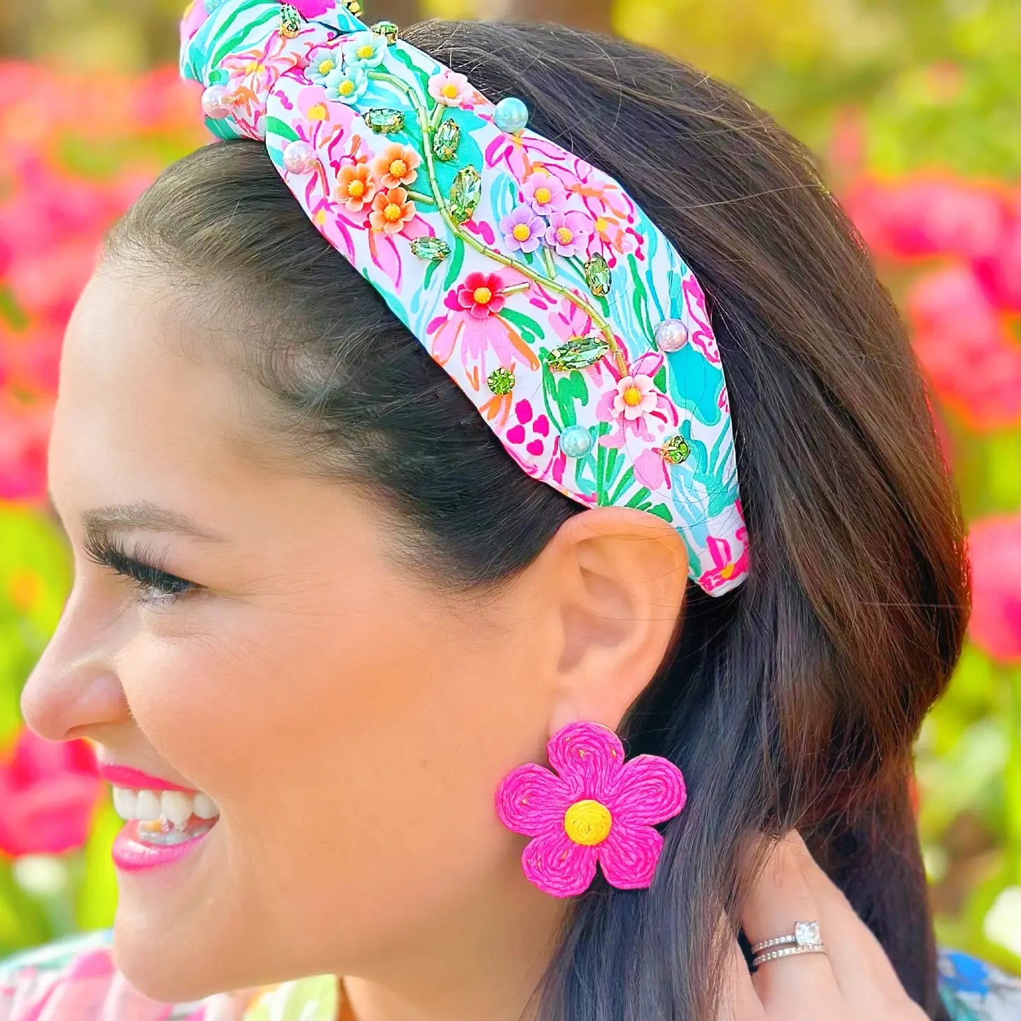 Spring Flower Garden Headband with Crystals and Pearls by Brianna Cannon