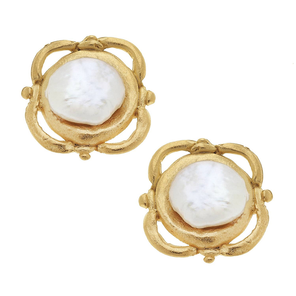 Pearl Scroll Studs by Susan Shaw