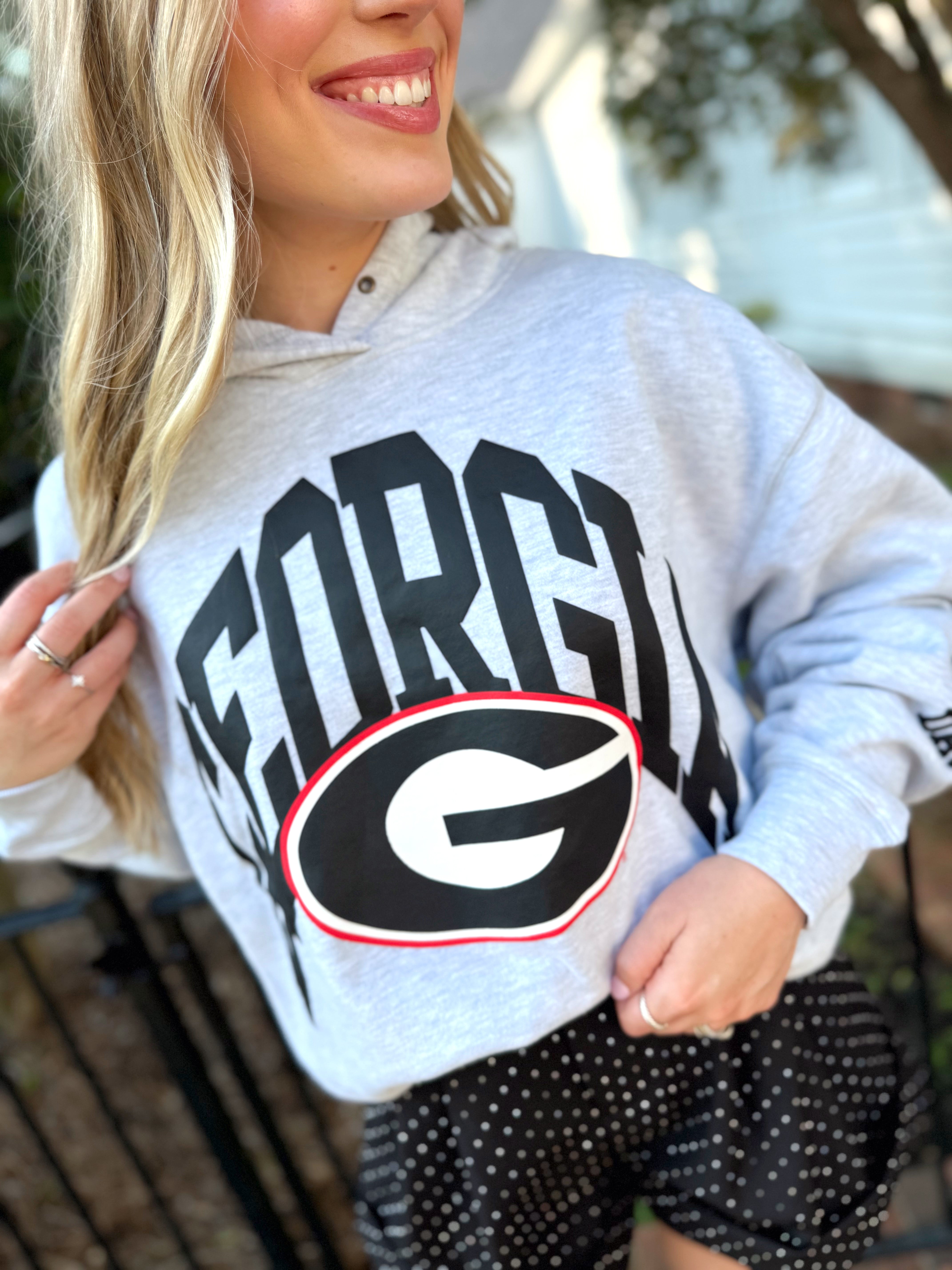 Georgia Bulldog Crop Grey Hoodie (S-XL)