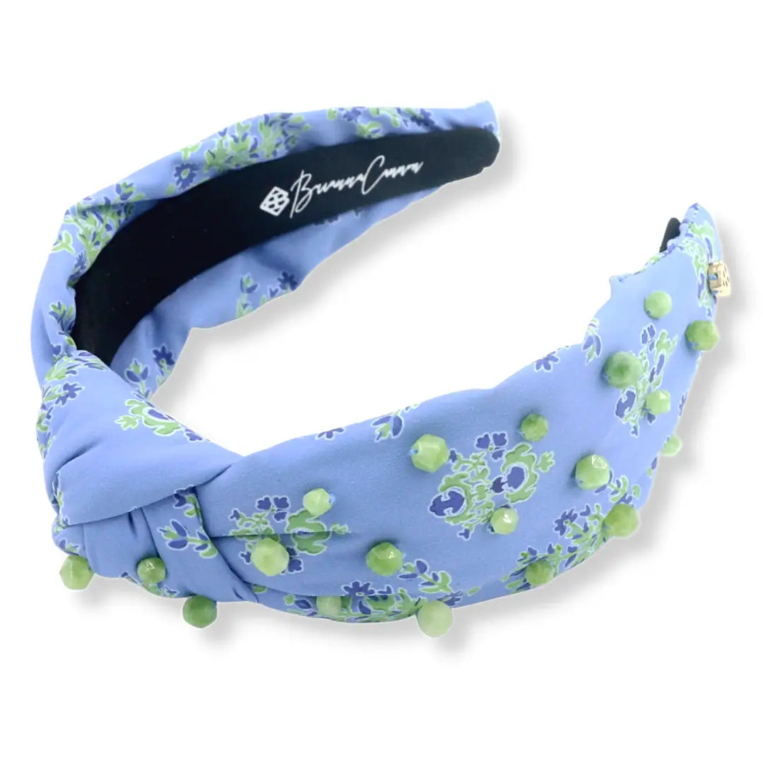 Cornflower Blue and Green Block Print Headband by Brianna Cannon