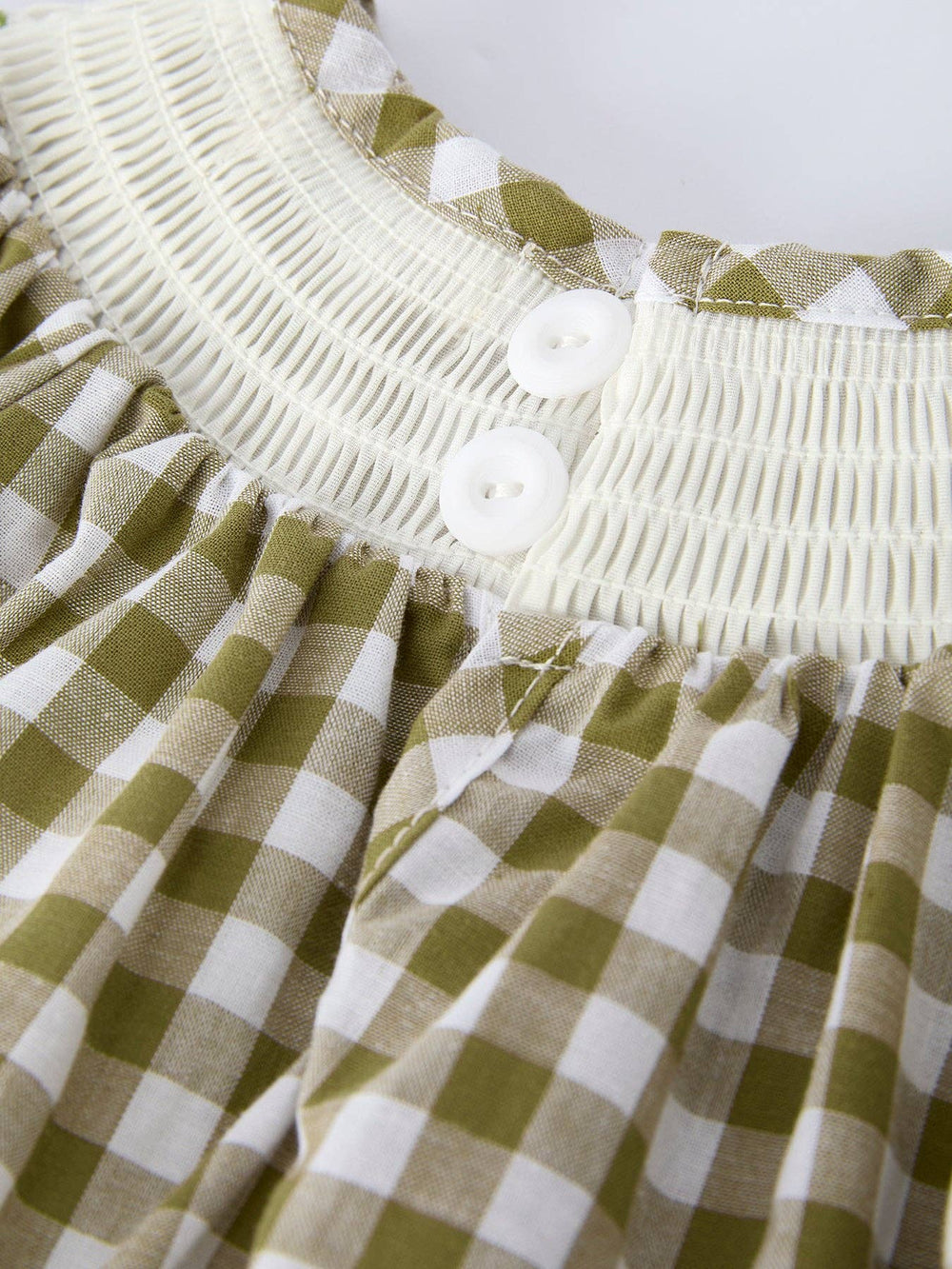 Green Plaid Fish Embroidered Baby Girls Smocked Romper