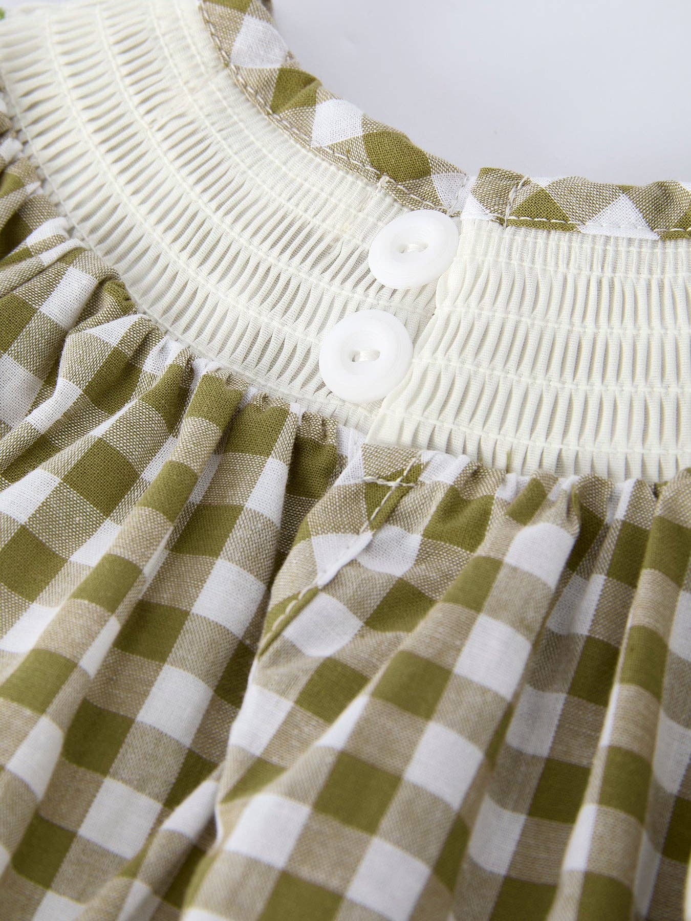 Green Plaid Fish Embroidered Baby Girls Smocked Romper